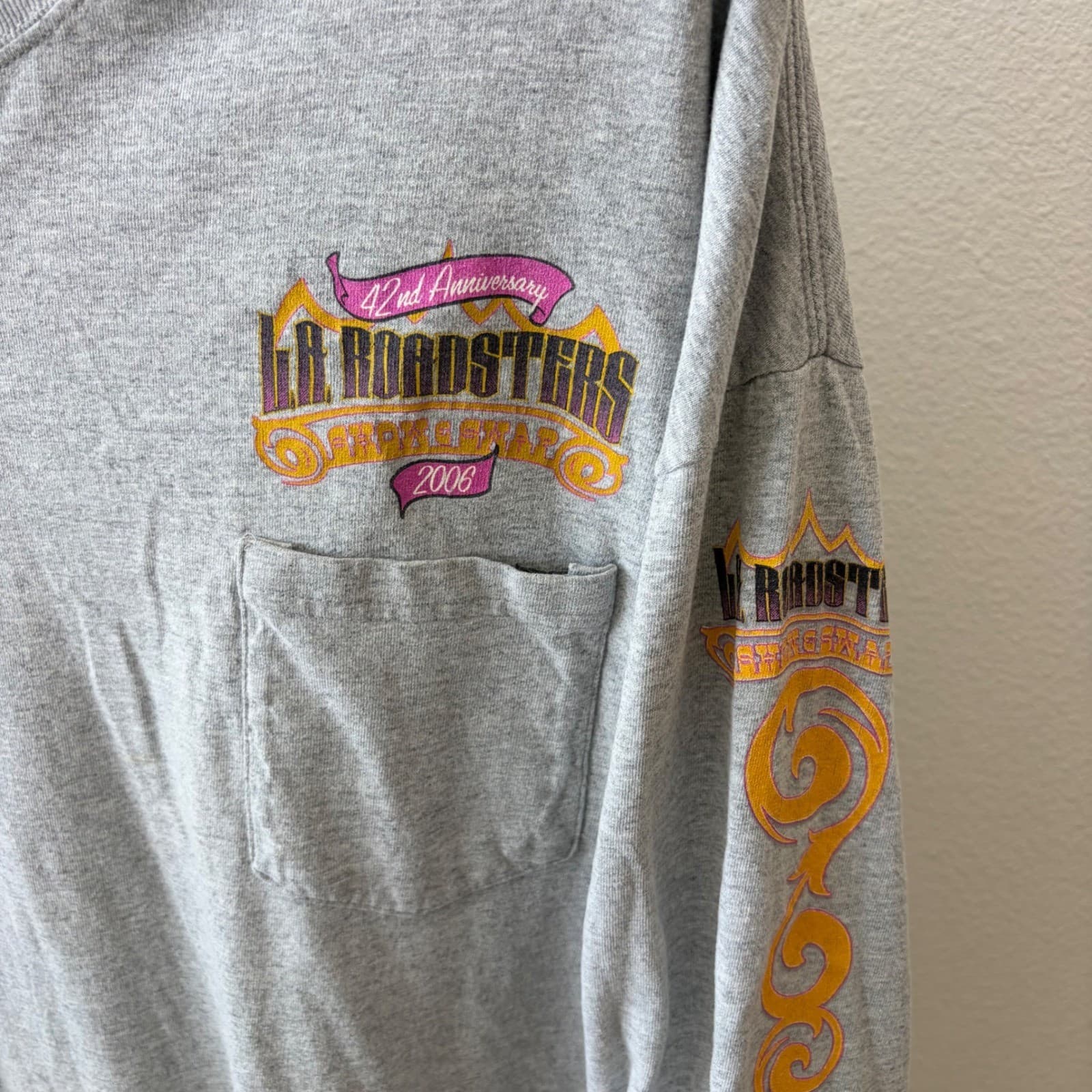 Hanes L.A. Roadsters Show & Swap Mens 2XL Gray 2006 Vintage Long Sleeve Shirt - Thumbnail 2