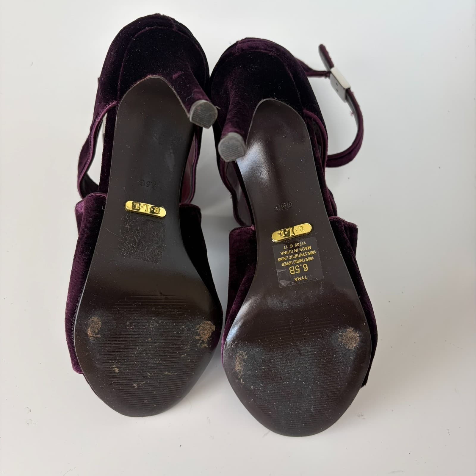 Lauren Ralph Lauren Tyra Peep Toe Purple Velvet Sandal Size 6.5B Burgundy Formal - Thumbnail 6