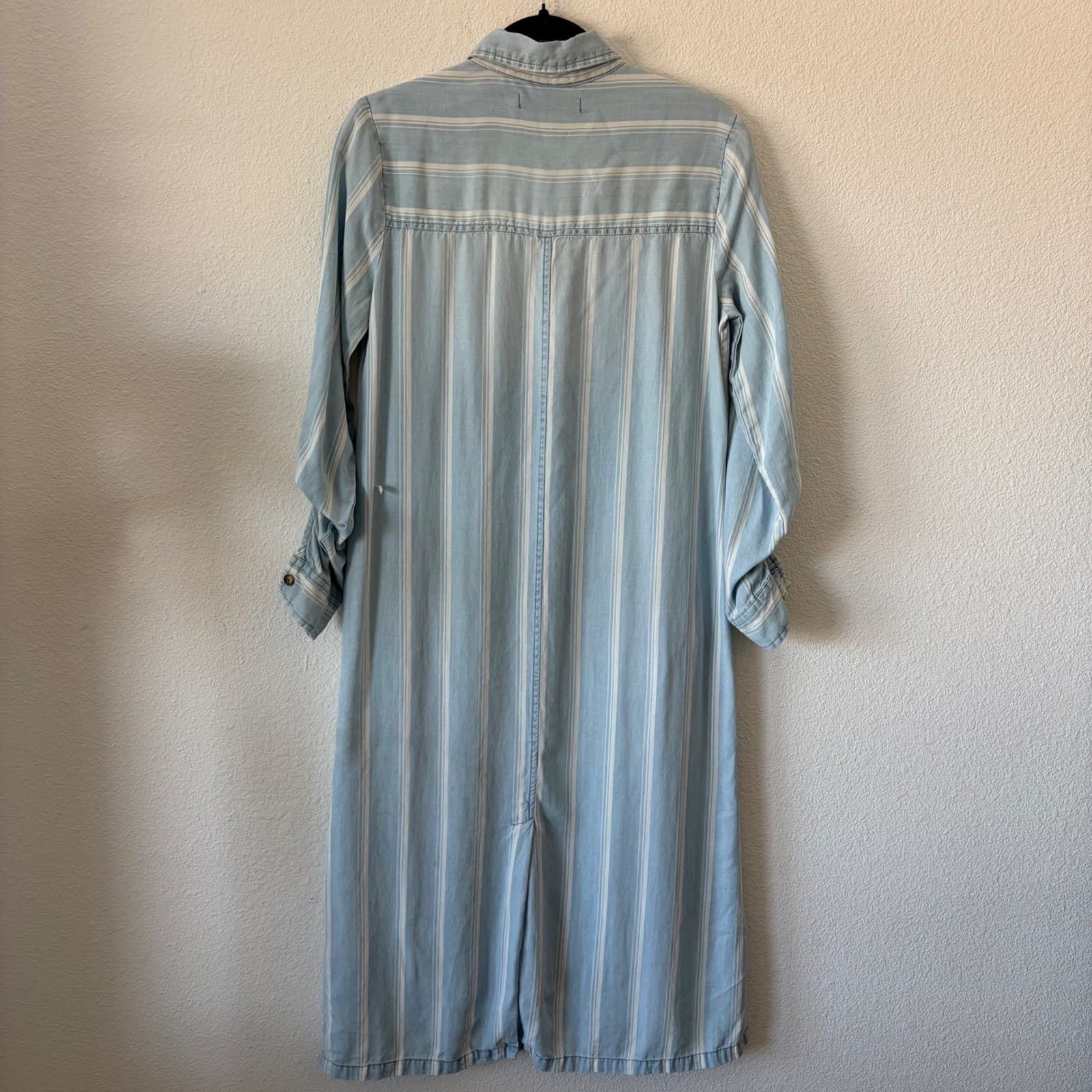 Billy T Shirt Dress Womens XS Blue White Striped Chambray Button Front Pockets - Thumbnail 4