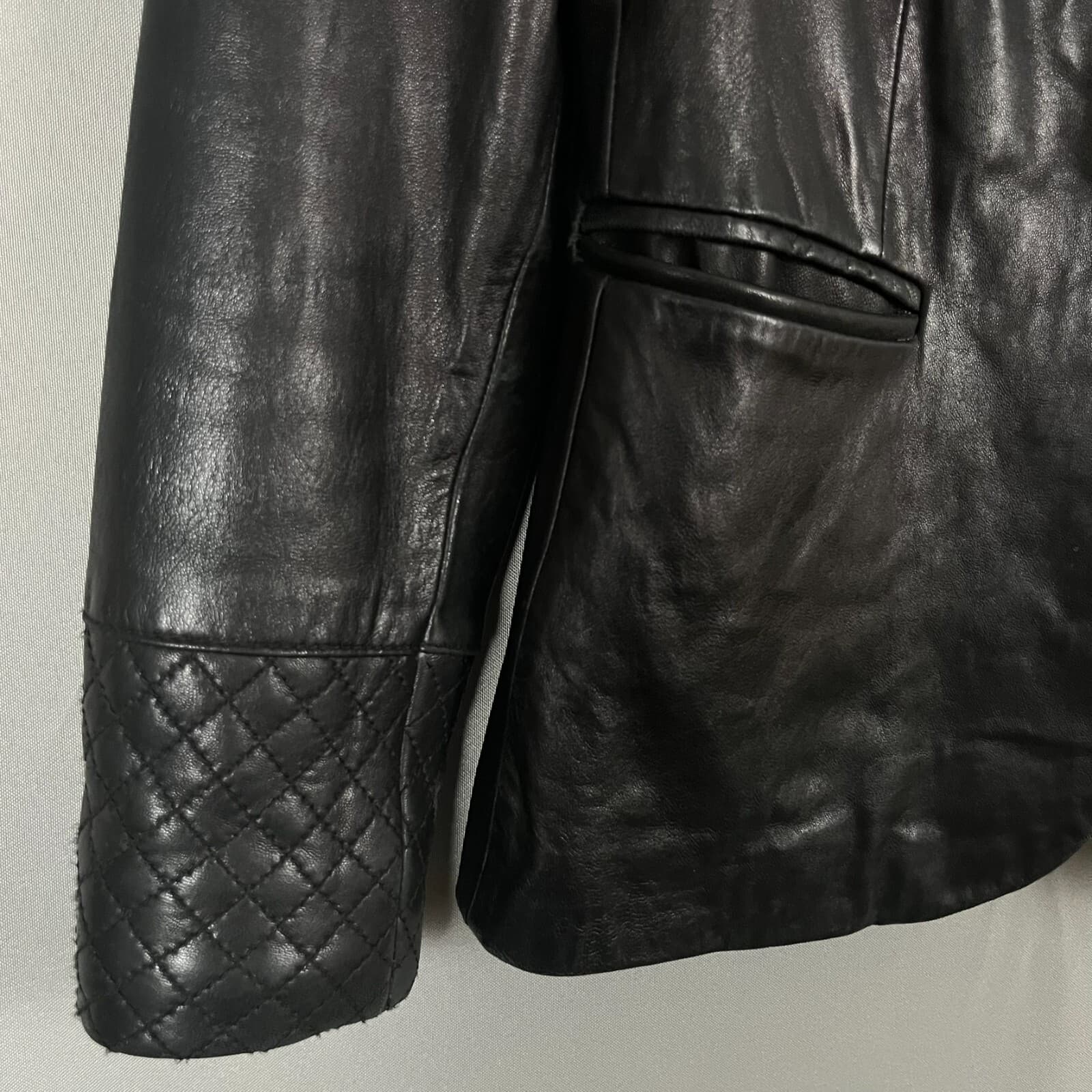 Anne Klein Coat Women's Small 100% Genuine Leather Black Leather Blazer Jacket - Thumbnail 2