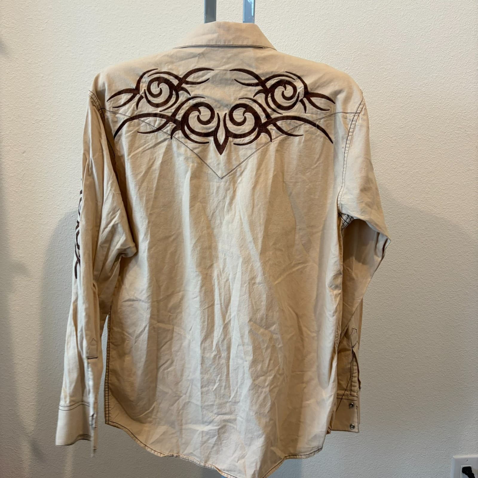 RU Resistol University Fit Shirt Brown Tribal Embroidered Western Long Sleeve LG - Thumbnail 2