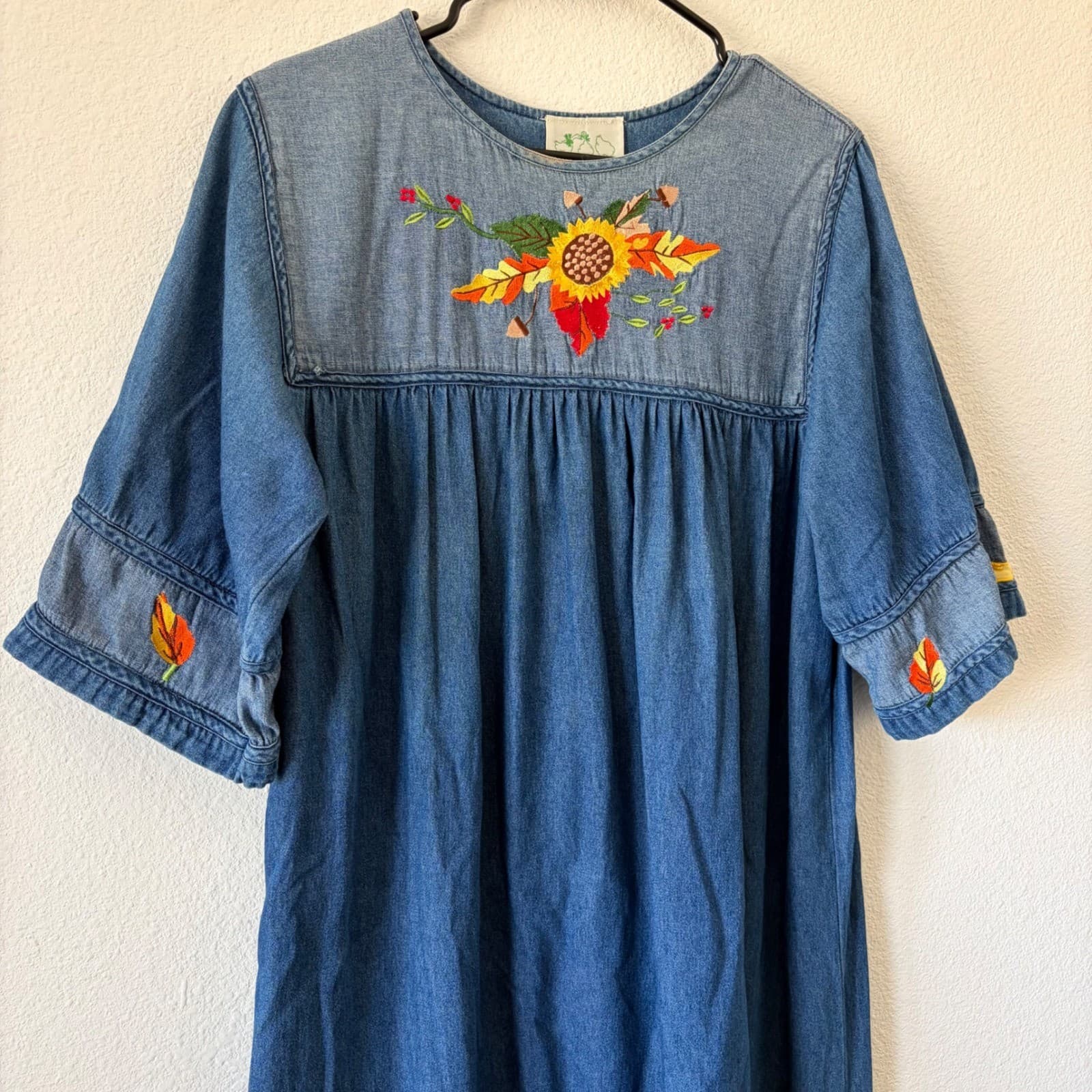 Vtg Quacker Factory Womens Denim Embroidered Fall Harvest Garden Dress Size M - Thumbnail 3