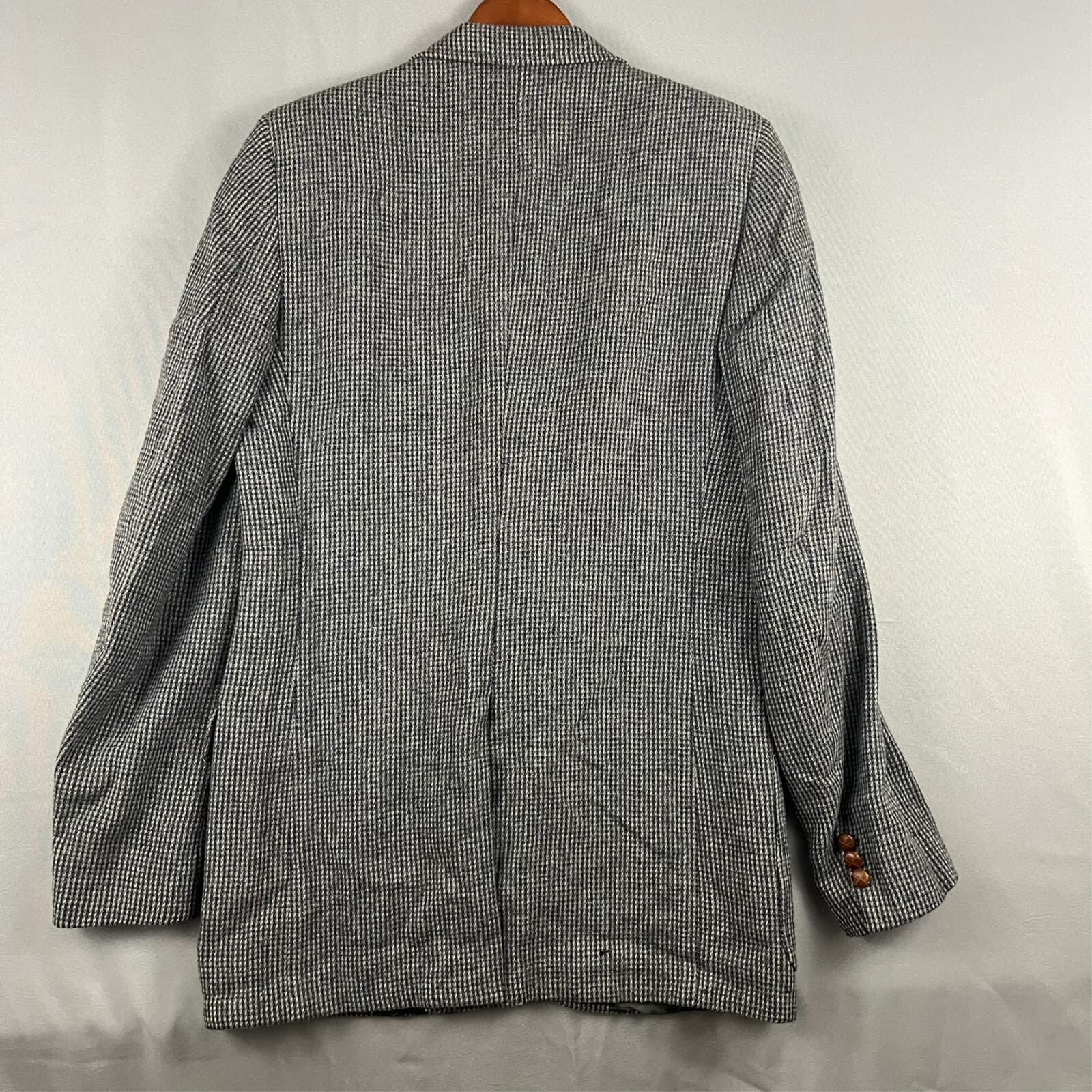 Union Made Big Tall John Weitz Mens Tweed Sport Coat Grey Herringbone Wool 44L? - Thumbnail 3