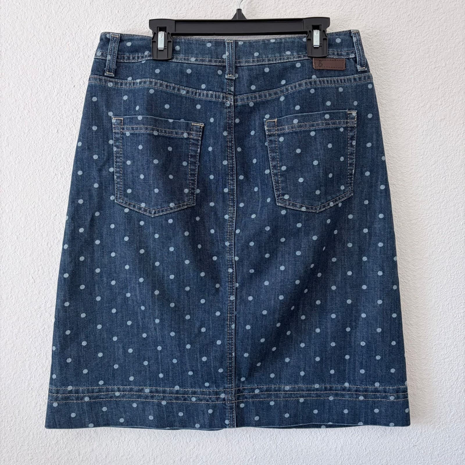 Boden Everyday Casual Blue White Polka Dot Denim Pencil Straight Skirt Womens 6R - Thumbnail 2