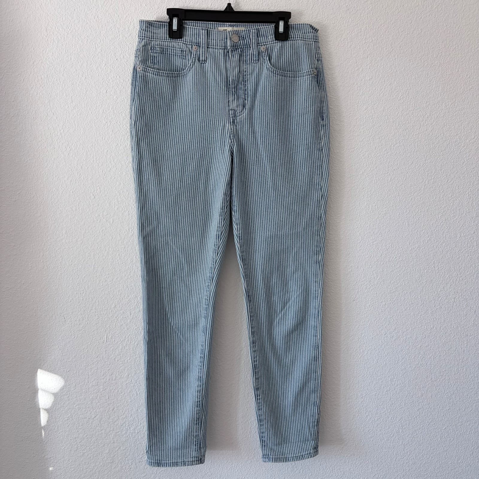 MADEWELL Jeans 10" High Rise Skinny Crop Piper Railroad Stripe Size 26 Costal - Thumbnail 2