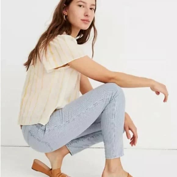 MADEWELL Jeans 10" High Rise Skinny Crop Piper Railroad Stripe Size 26 Costal - Thumbnail 3