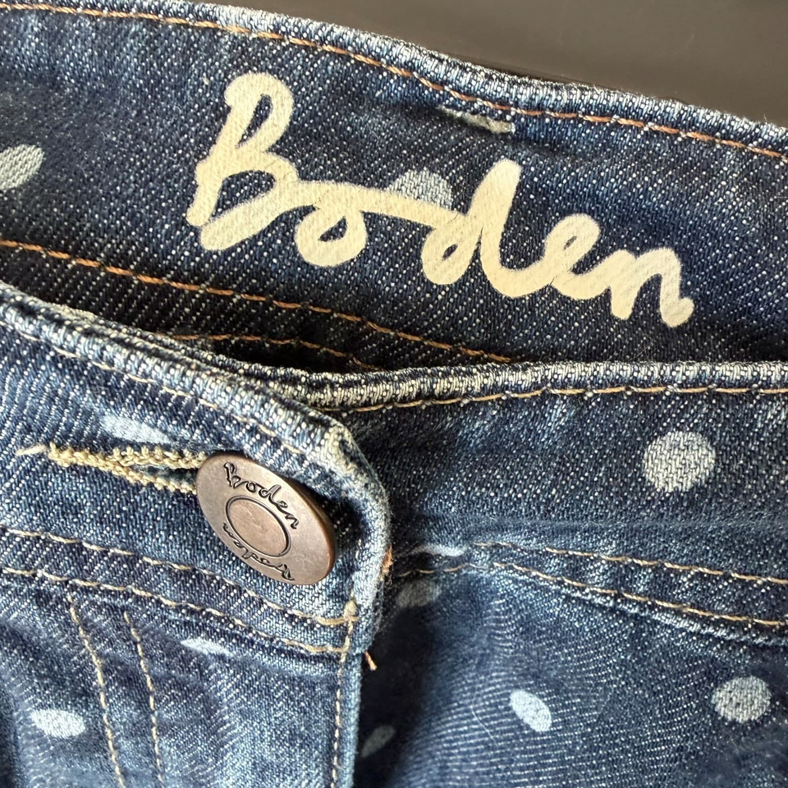 Boden Everyday Casual Blue White Polka Dot Denim Pencil Straight Skirt Womens 6R - Thumbnail 3
