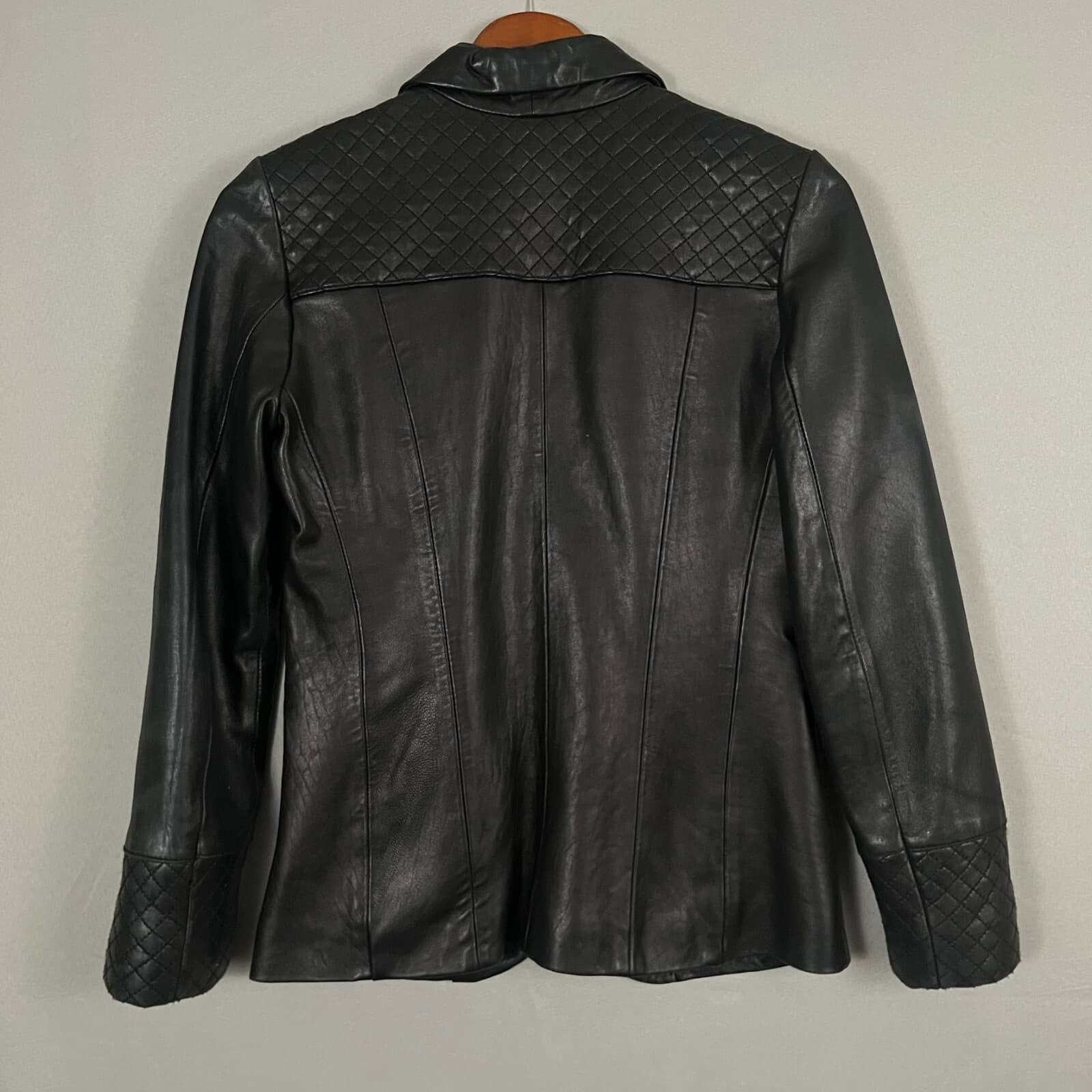 Anne Klein Coat Women's Small 100% Genuine Leather Black Leather Blazer Jacket - Thumbnail 5