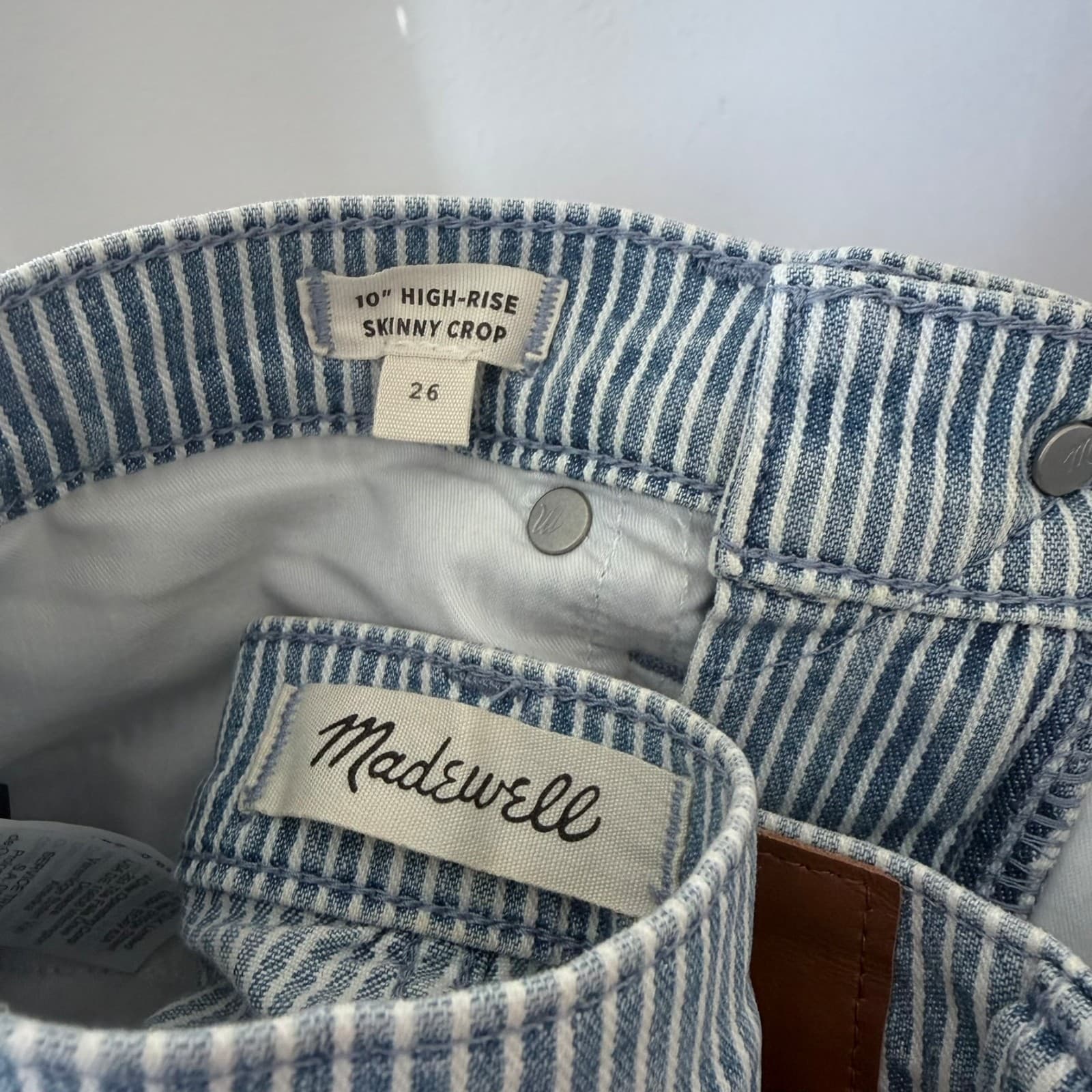 MADEWELL Jeans 10" High Rise Skinny Crop Piper Railroad Stripe Size 26 Costal - Thumbnail 7