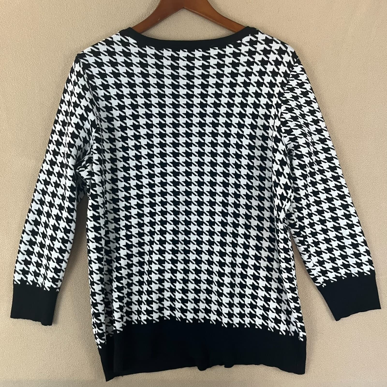 Adrianna Papell Women's Cardigan MED Black White Houndstooth Sweater ASO Style - Thumbnail 6