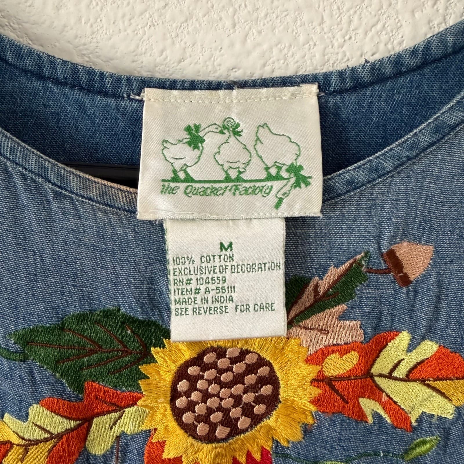 Vtg Quacker Factory Womens Denim Embroidered Fall Harvest Garden Dress Size M - Thumbnail 5