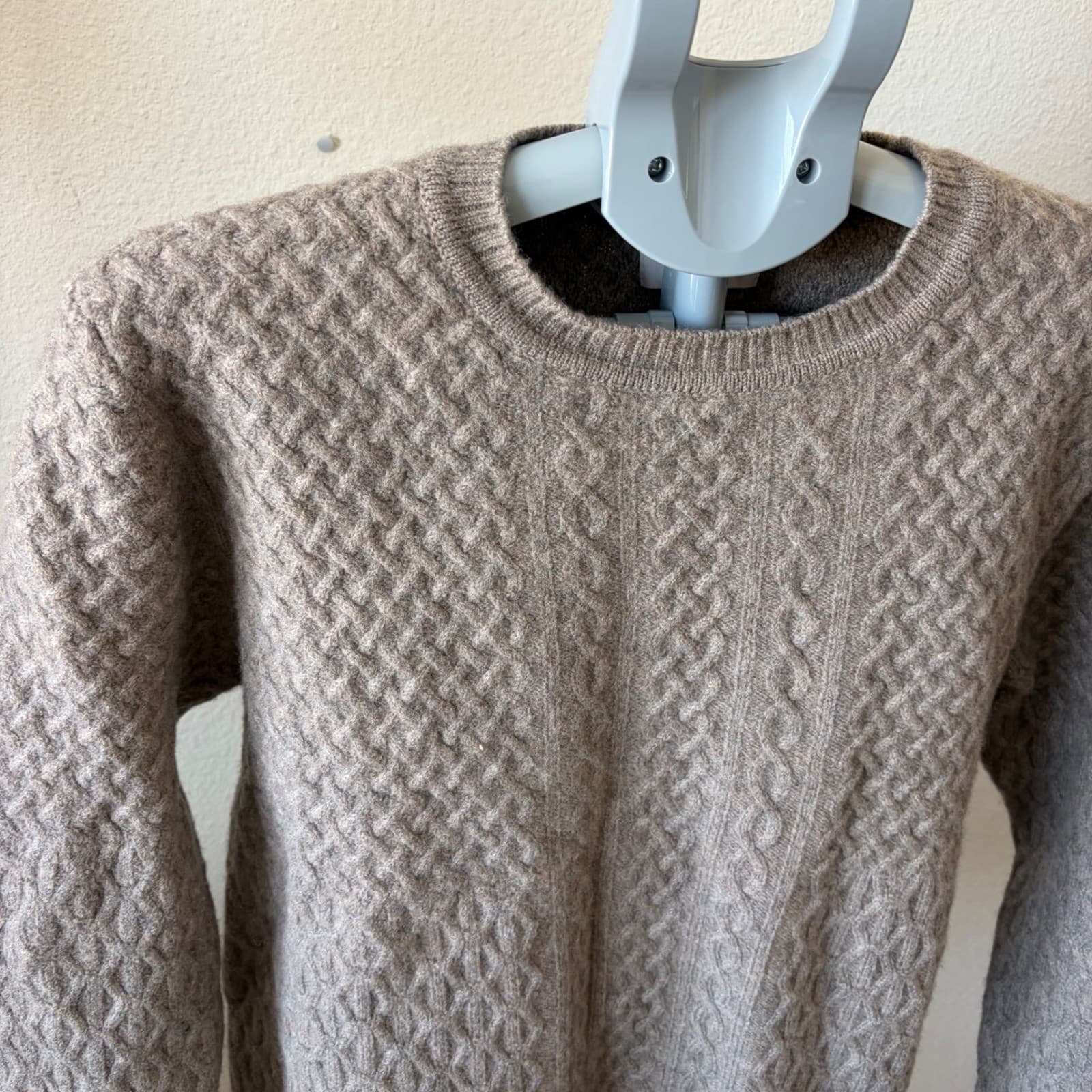 Huckberry - Wills Cable Knit Sweater Mens L Grey 100% Wool Crewneck Pullover - Thumbnail 2
