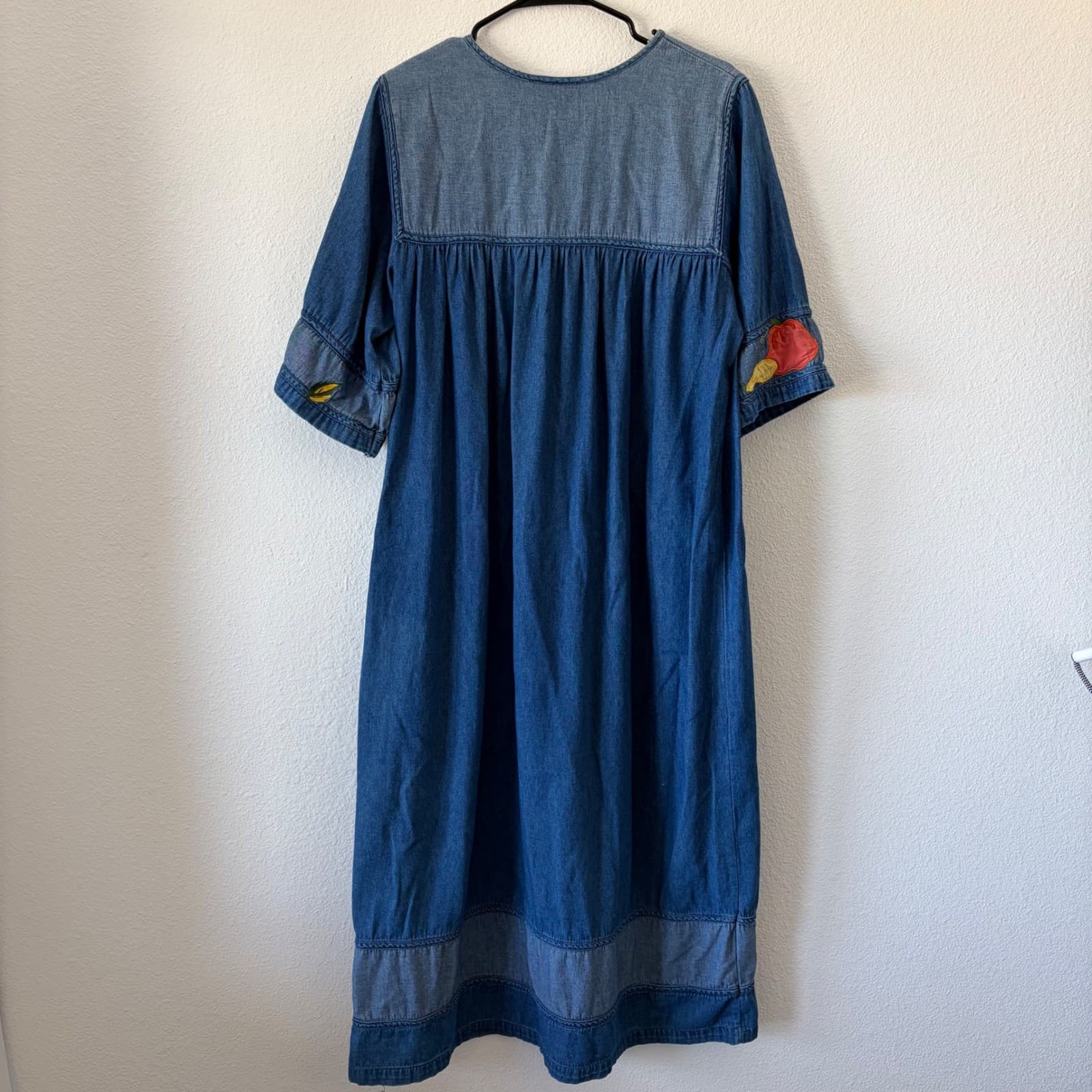 Vtg Quacker Factory Womens Denim Embroidered Fall Harvest Garden Dress Size M - Thumbnail 6