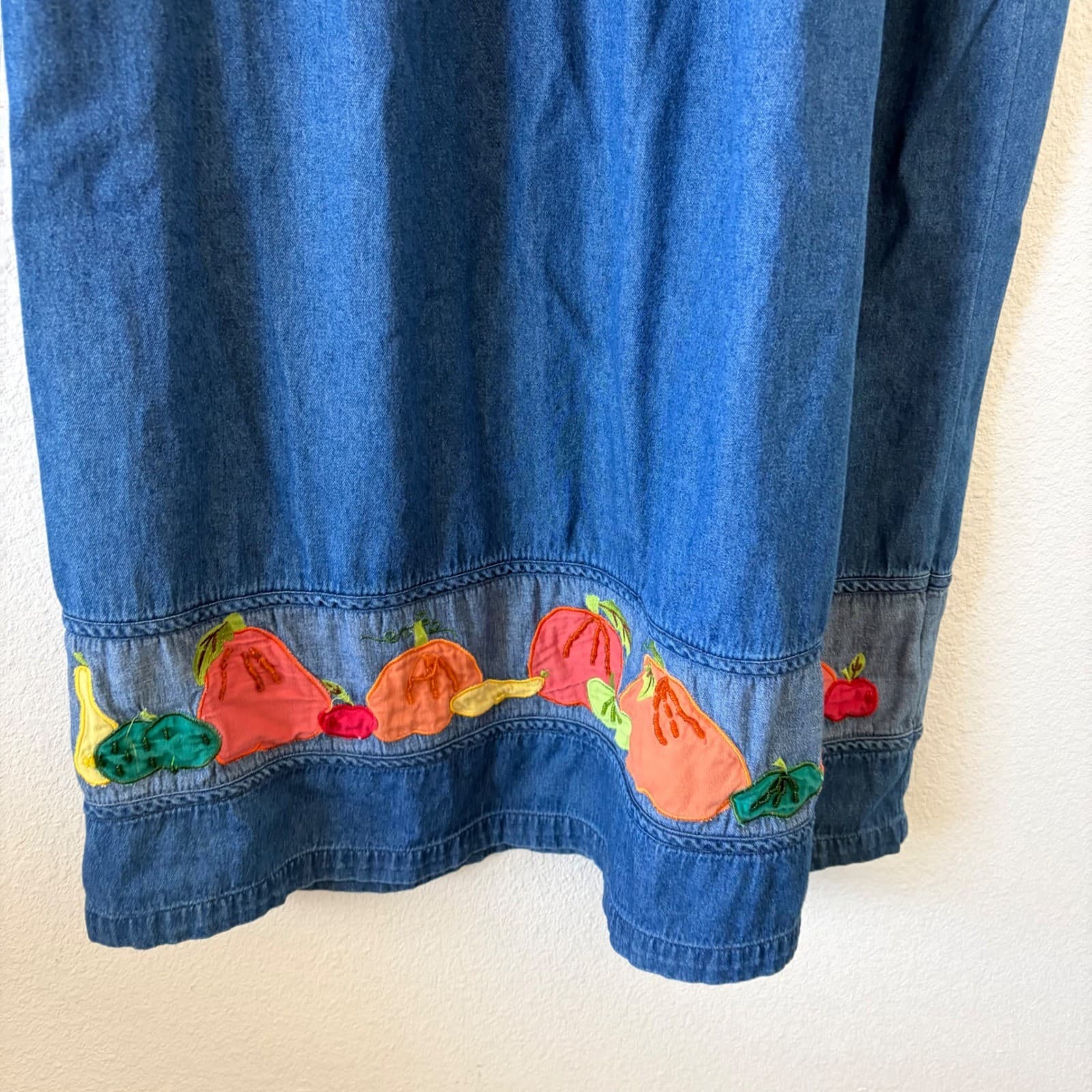Vtg Quacker Factory Womens Denim Embroidered Fall Harvest Garden Dress Size M - Thumbnail 4