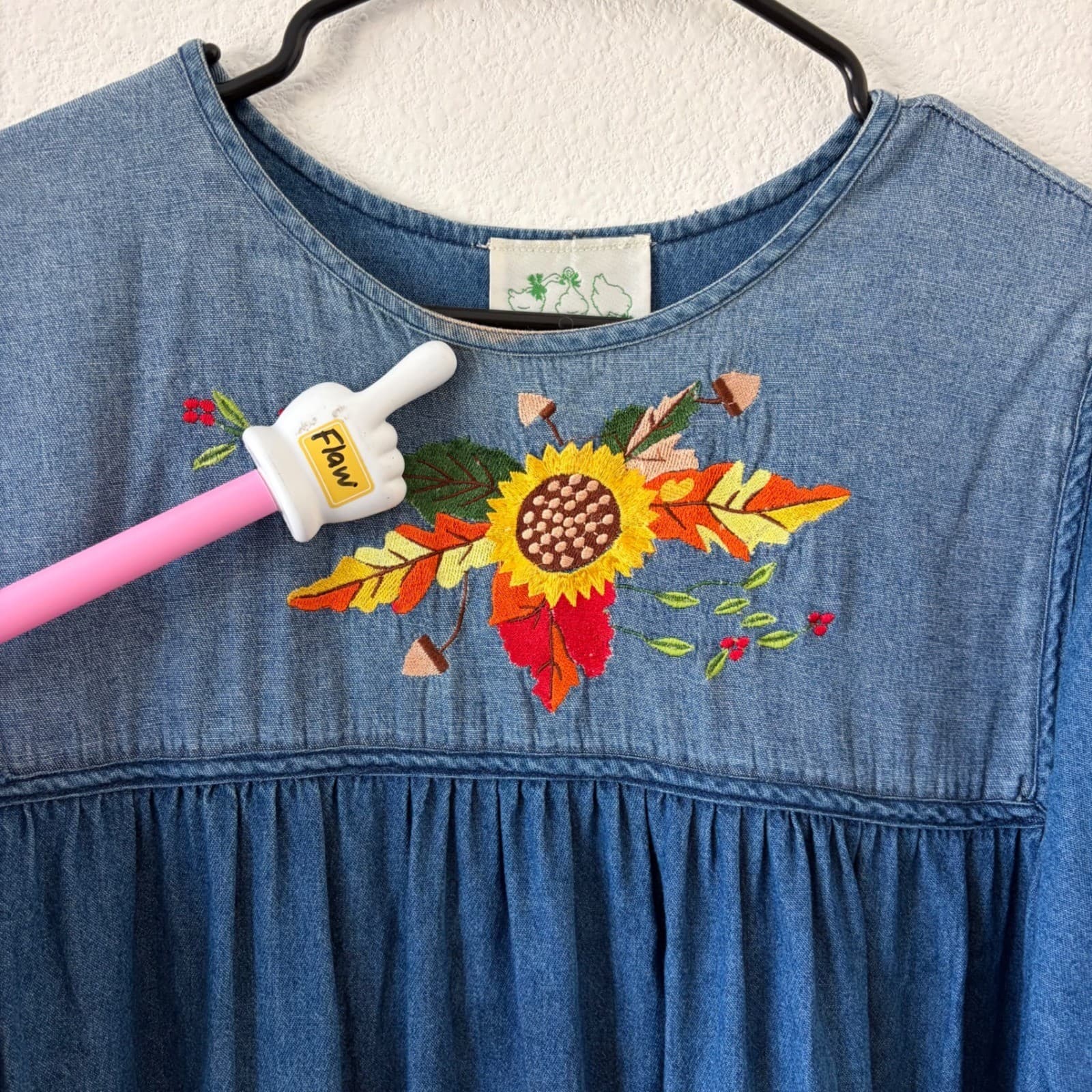 Vtg Quacker Factory Womens Denim Embroidered Fall Harvest Garden Dress Size M - Thumbnail 2