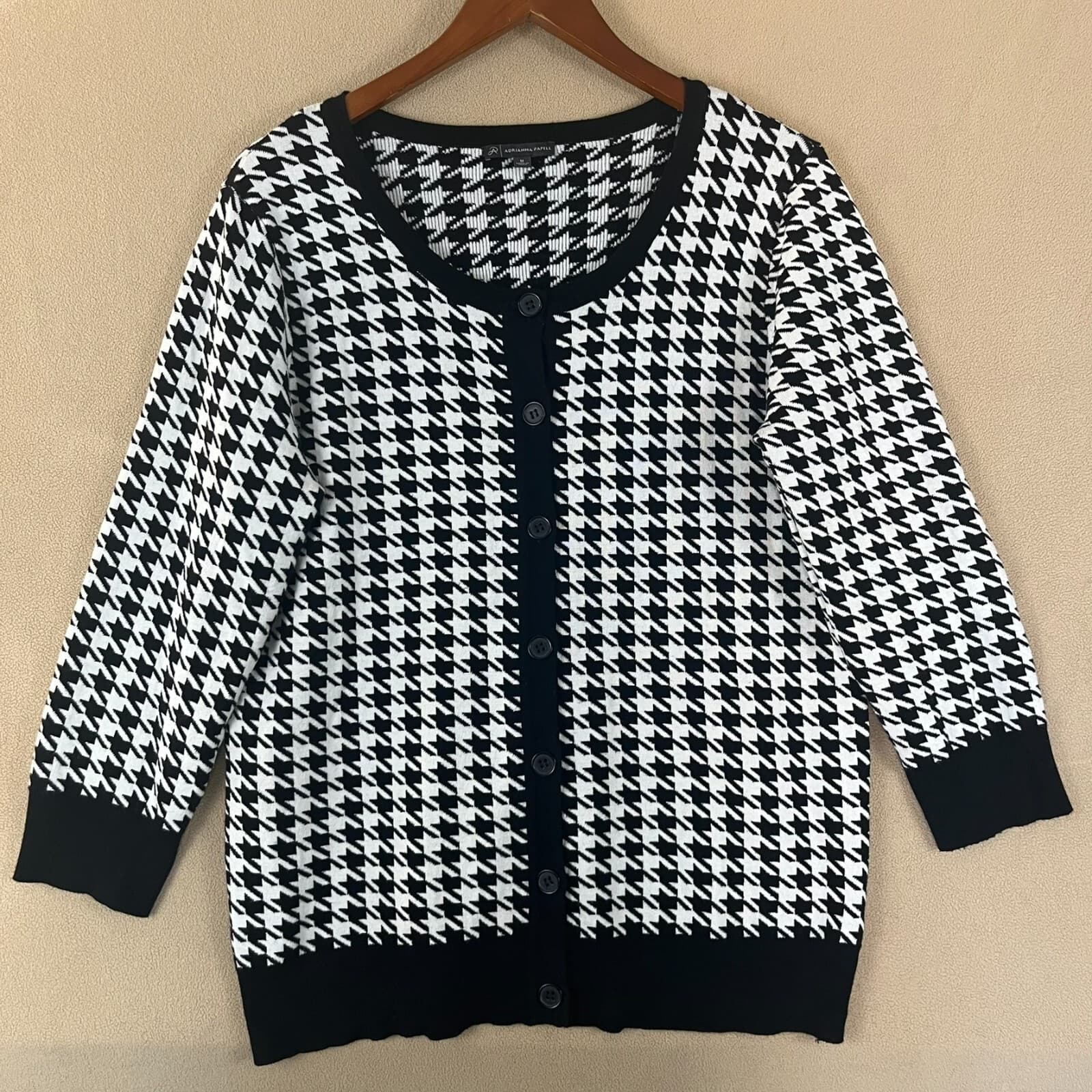 Adrianna Papell Women's Cardigan MED Black White Houndstooth Sweater ASO Style - Thumbnail 7