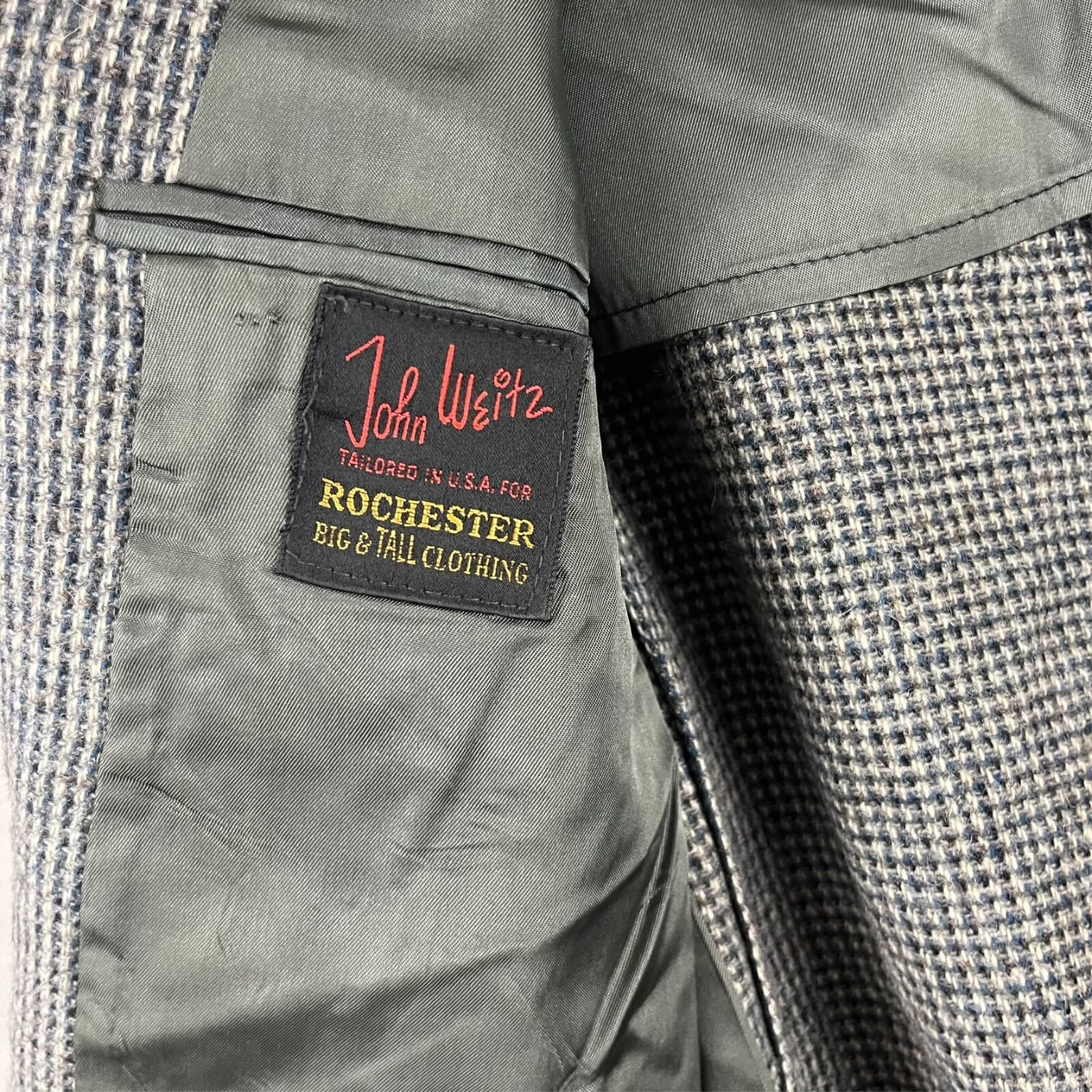 Union Made Big Tall John Weitz Mens Tweed Sport Coat Grey Herringbone Wool 44L? - Thumbnail 6