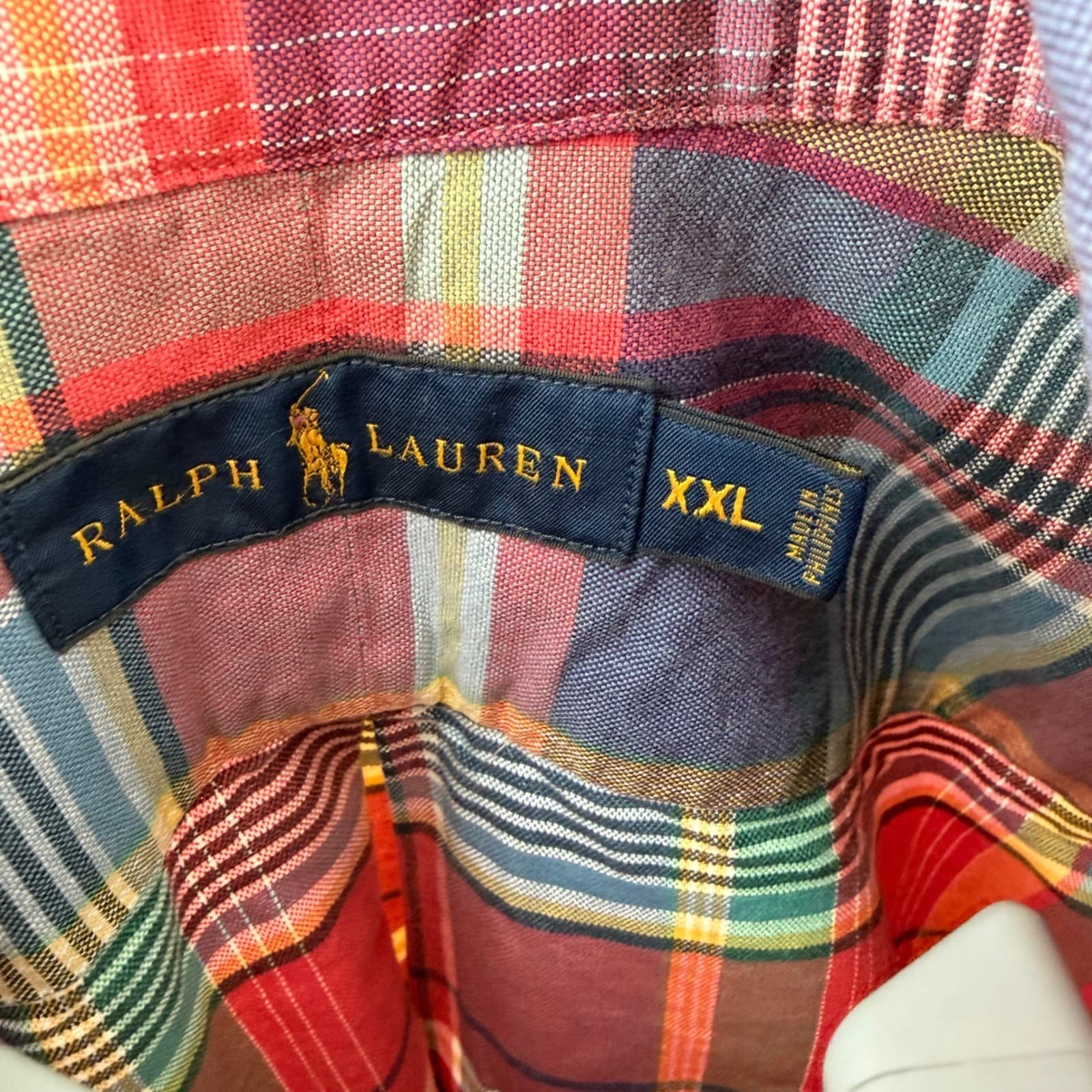 Ralph Lauren Plaid Button Down Mens XXL Multicolor Long Sleeve Shirt Flesh Pony - Thumbnail 4