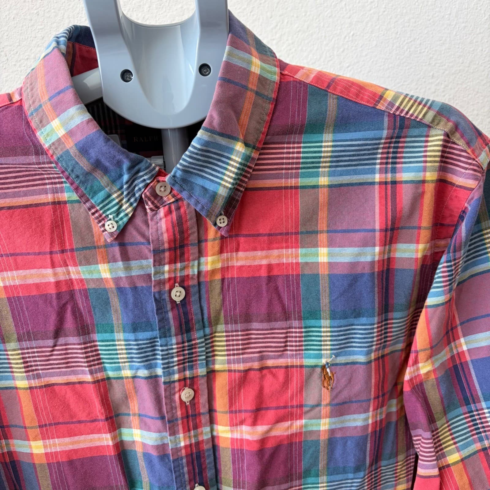 Ralph Lauren Plaid Button Down Mens XXL Multicolor Long Sleeve Shirt Flesh Pony - Thumbnail 2