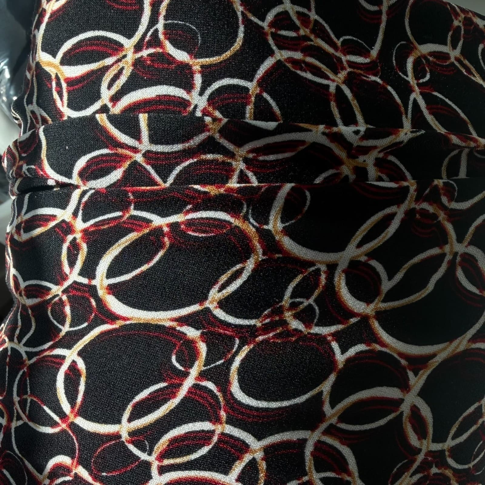 Vtg Lily Dress M Black Circle Print Cowl Neck Belted Stretch 90s Y2K Retro Gaudy - Thumbnail 6