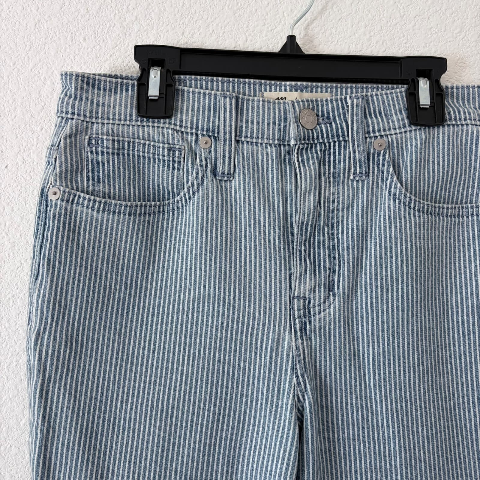 MADEWELL Jeans 10" High Rise Skinny Crop Piper Railroad Stripe Size 26 Costal - Thumbnail 4