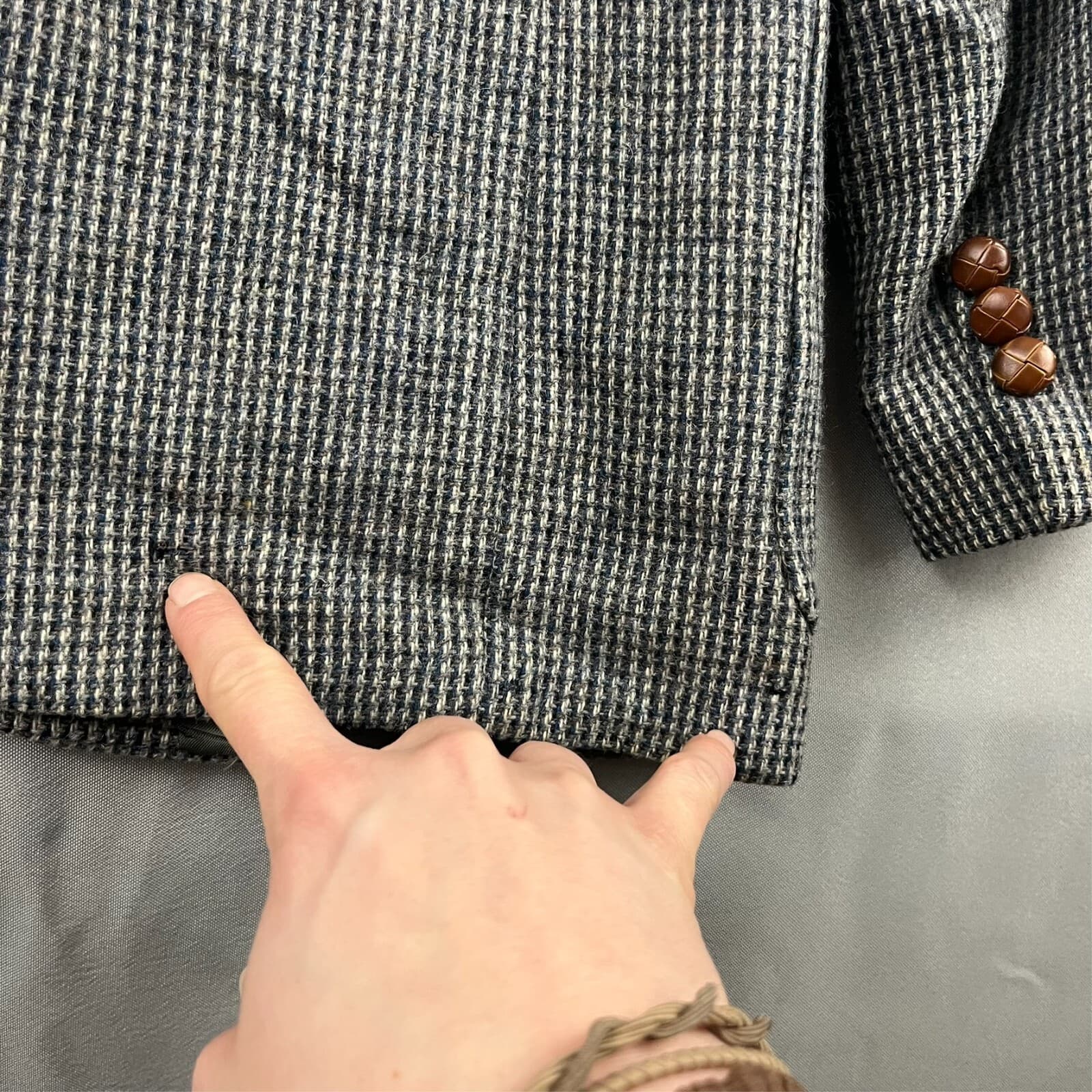Union Made Big Tall John Weitz Mens Tweed Sport Coat Grey Herringbone Wool 44L? - Thumbnail 4