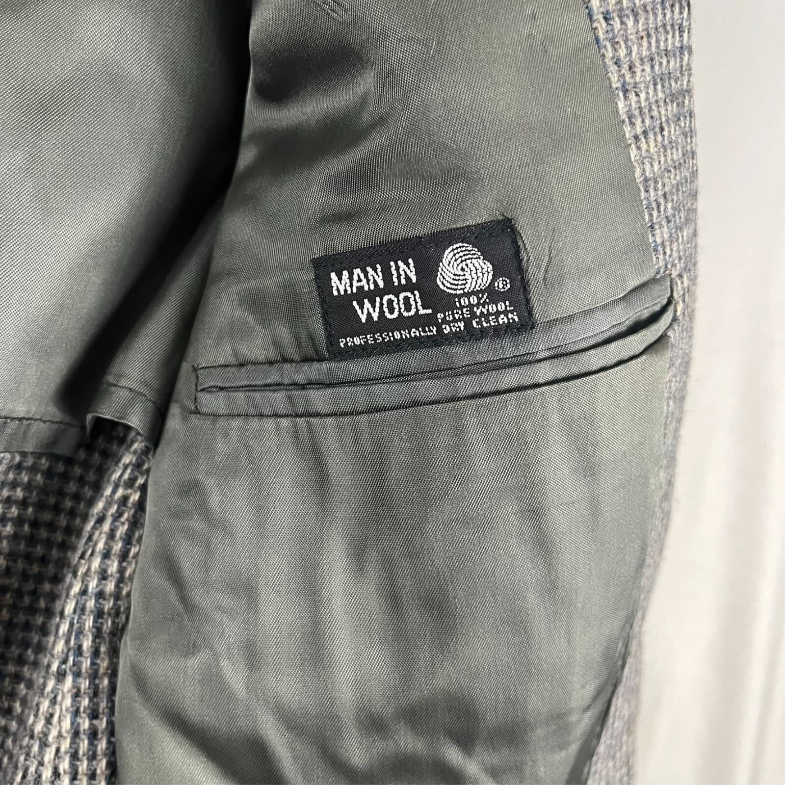 Union Made Big Tall John Weitz Mens Tweed Sport Coat Grey Herringbone Wool 44L? - Thumbnail 7