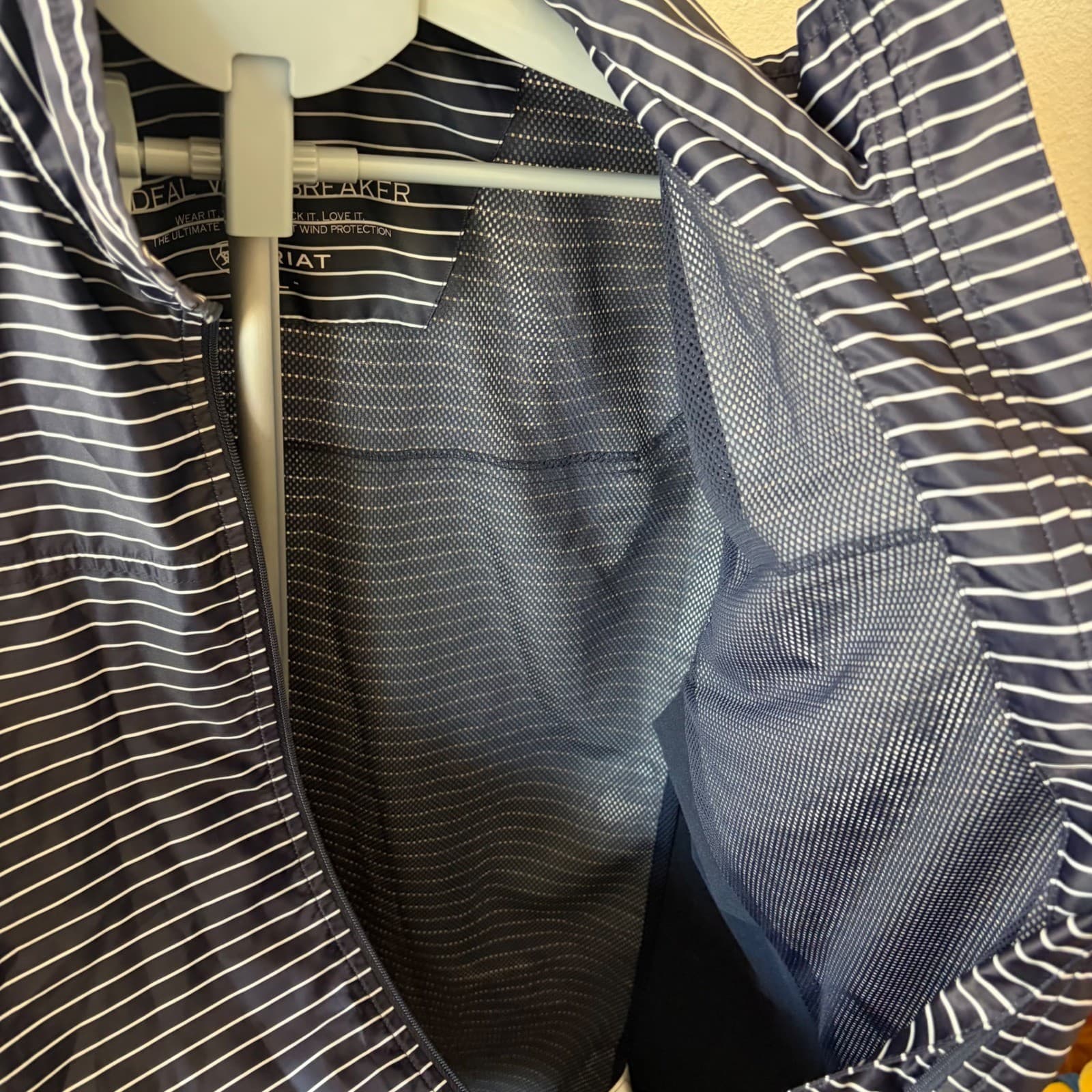 Ariat Ideal Windbreaker Jacket Womens XL Blue Striped Full Zip Lightweight - Thumbnail 4