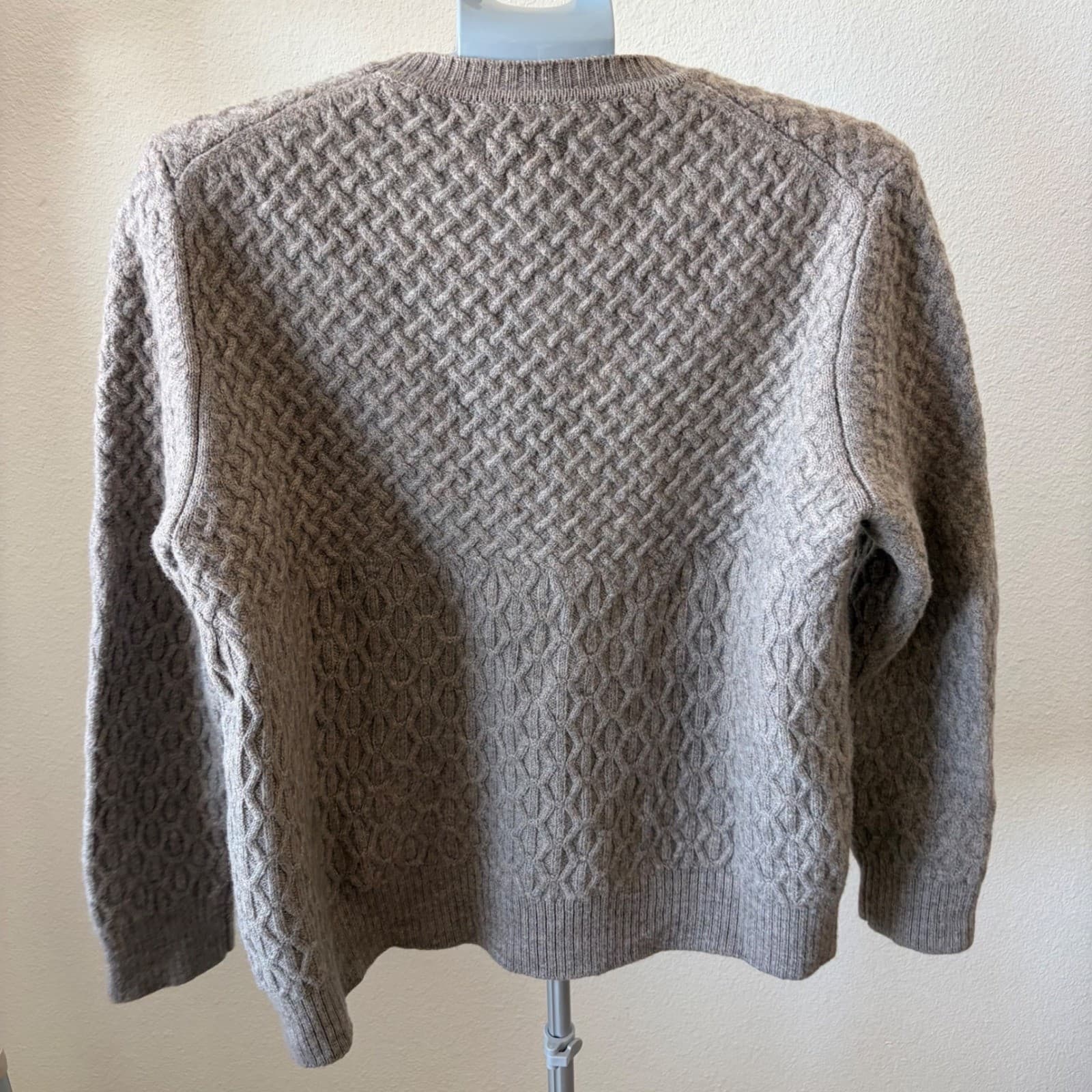Huckberry - Wills Cable Knit Sweater Mens L Grey 100% Wool Crewneck Pullover - Thumbnail 3