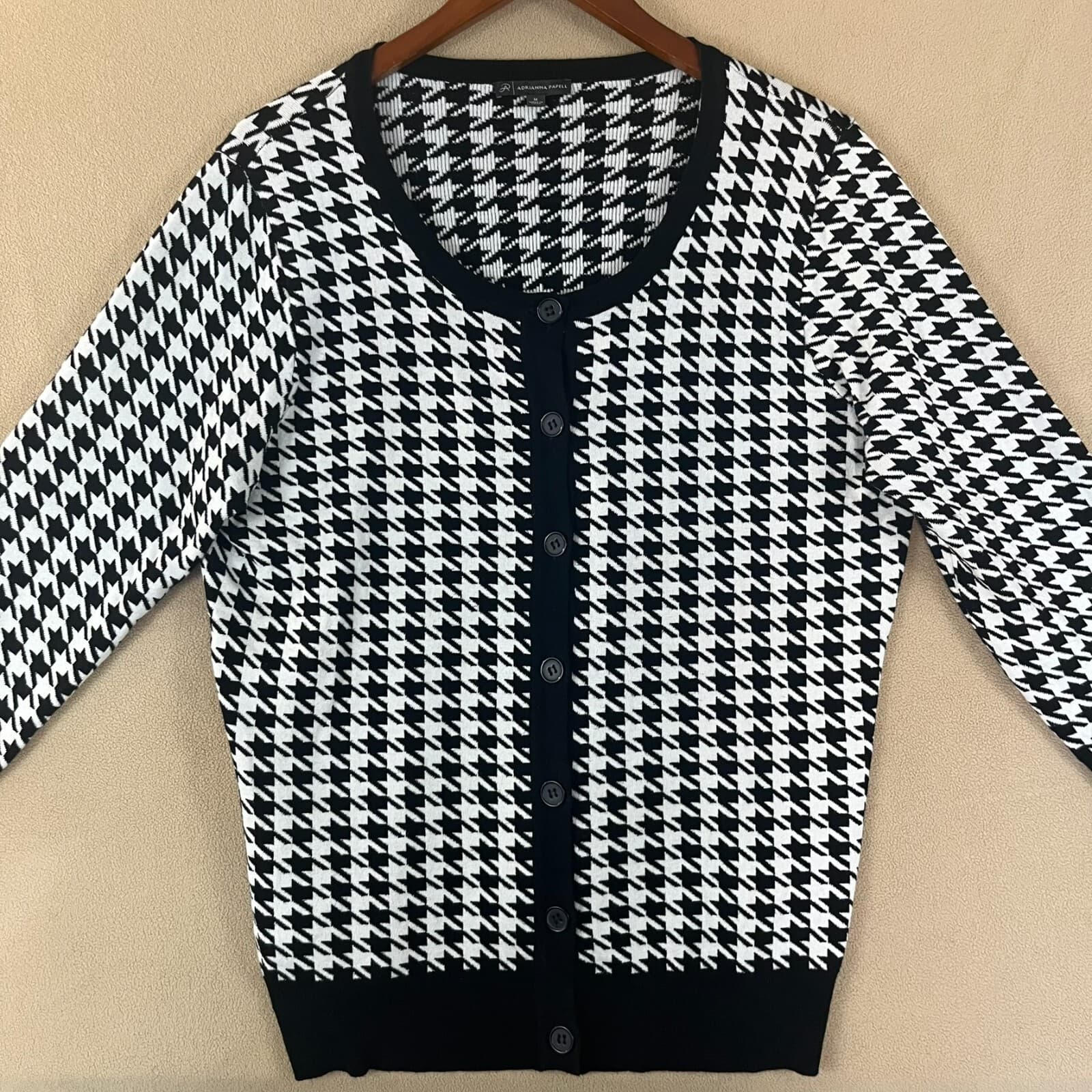 Adrianna Papell Women's Cardigan MED Black White Houndstooth Sweater ASO Style - Thumbnail 3