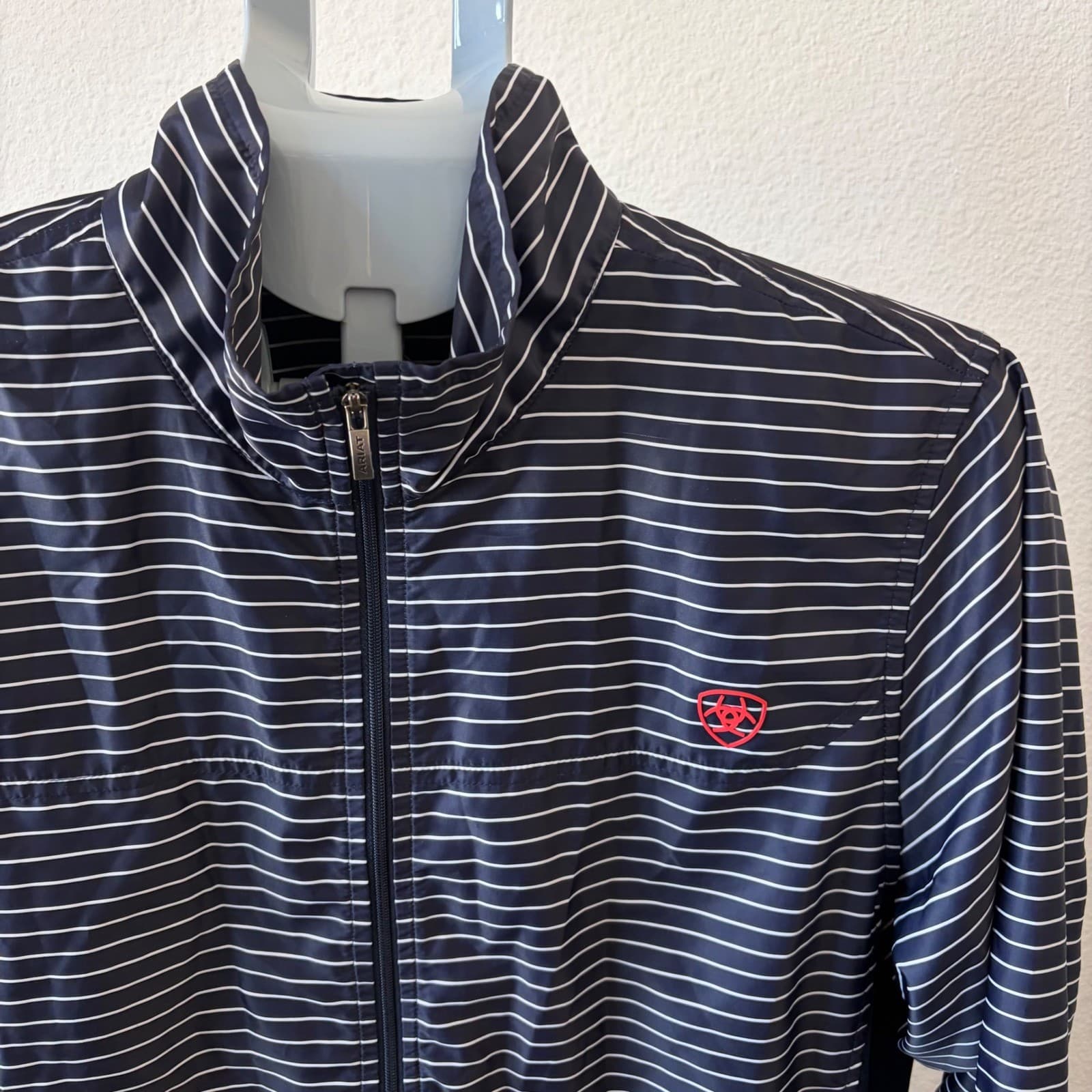 Ariat Ideal Windbreaker Jacket Womens XL Blue Striped Full Zip Lightweight - Thumbnail 2
