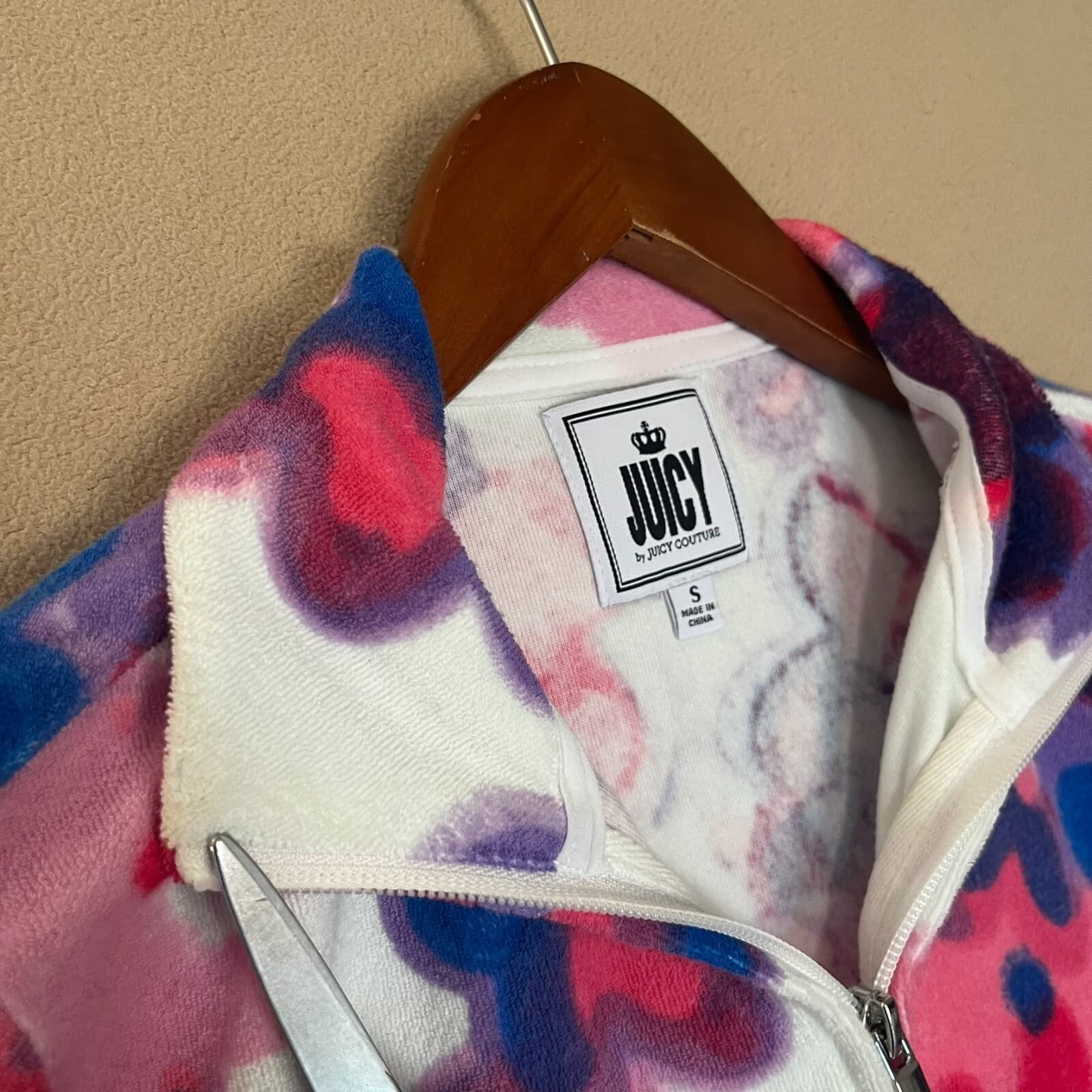 Juicy Couture Women Terry Jacket Small Pink Flower Power Mock Neck Zip Running - Thumbnail 3