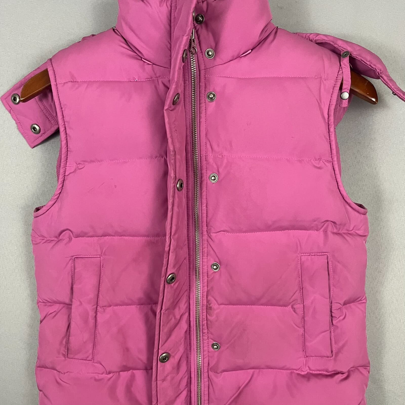 Theory Womens Down Puffer Vest Jacket Size "P" Bubble Gum Pink Hooded STAINED - Thumbnail 3