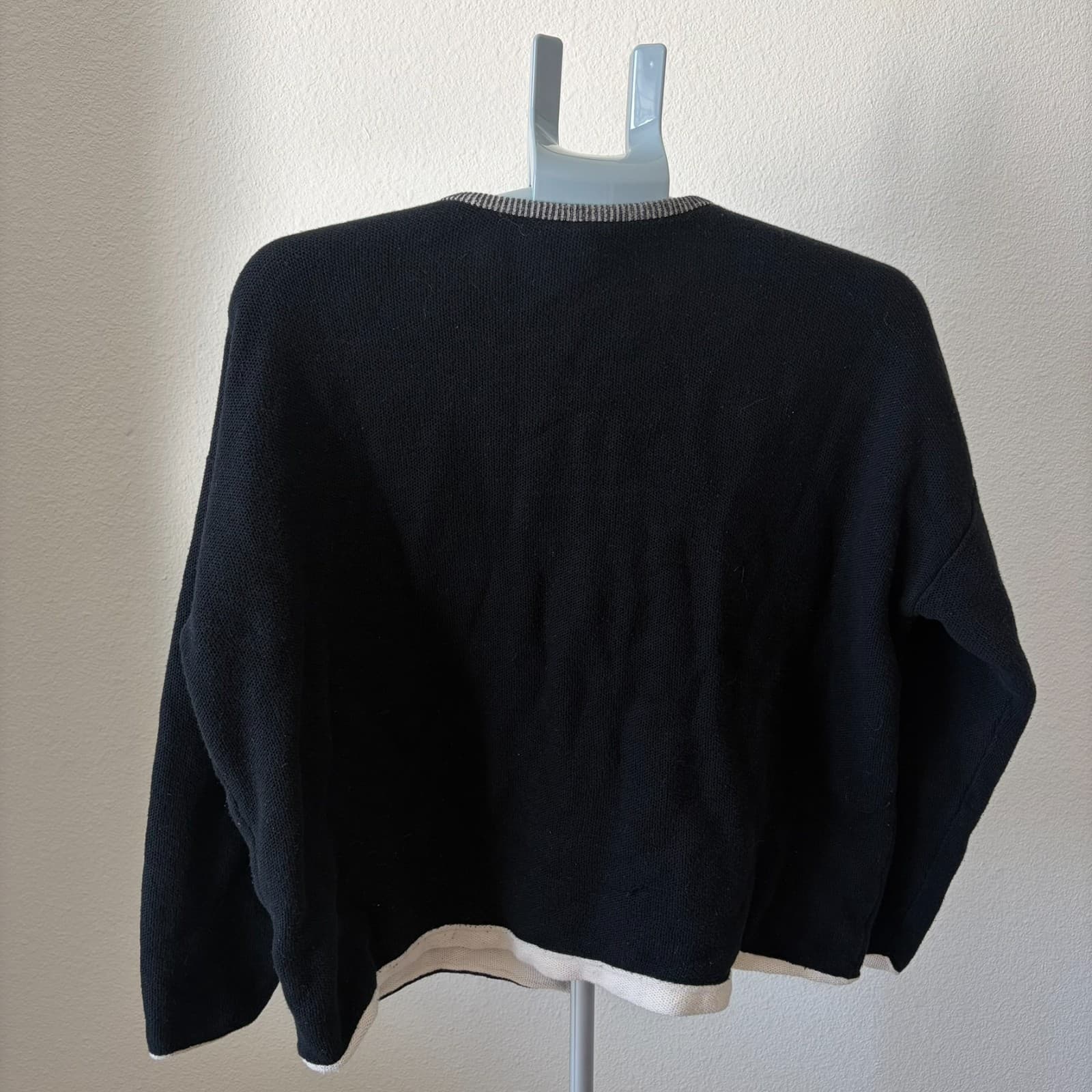Eileen Fisher Zip Sweater Organic Cotton Black Sustainable Minimalist Size L - Thumbnail 2