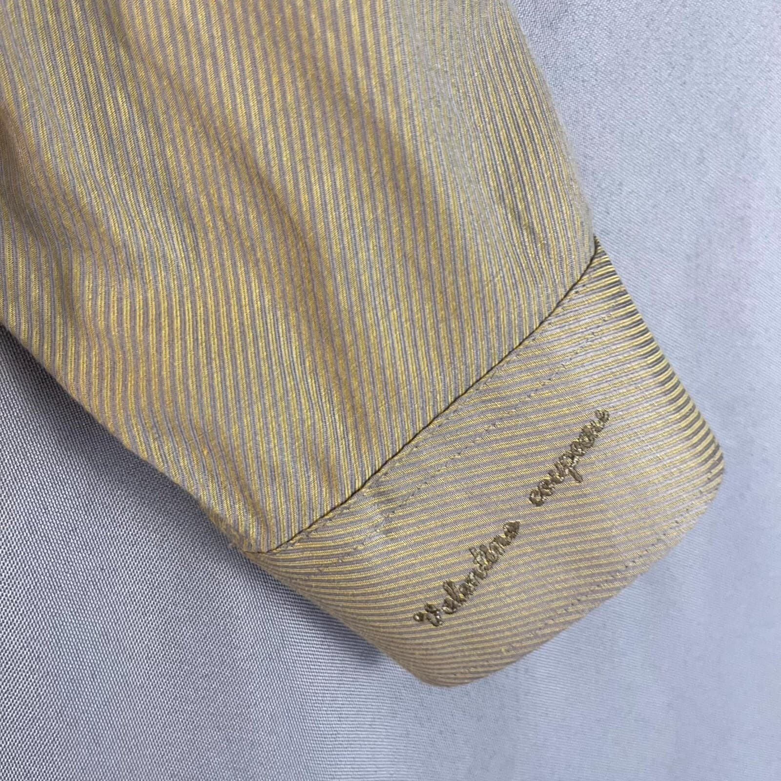 Vintage Valentino Coupeau Dress Shirt Men's 16.5 Beige Striped Designer Office - Thumbnail 4