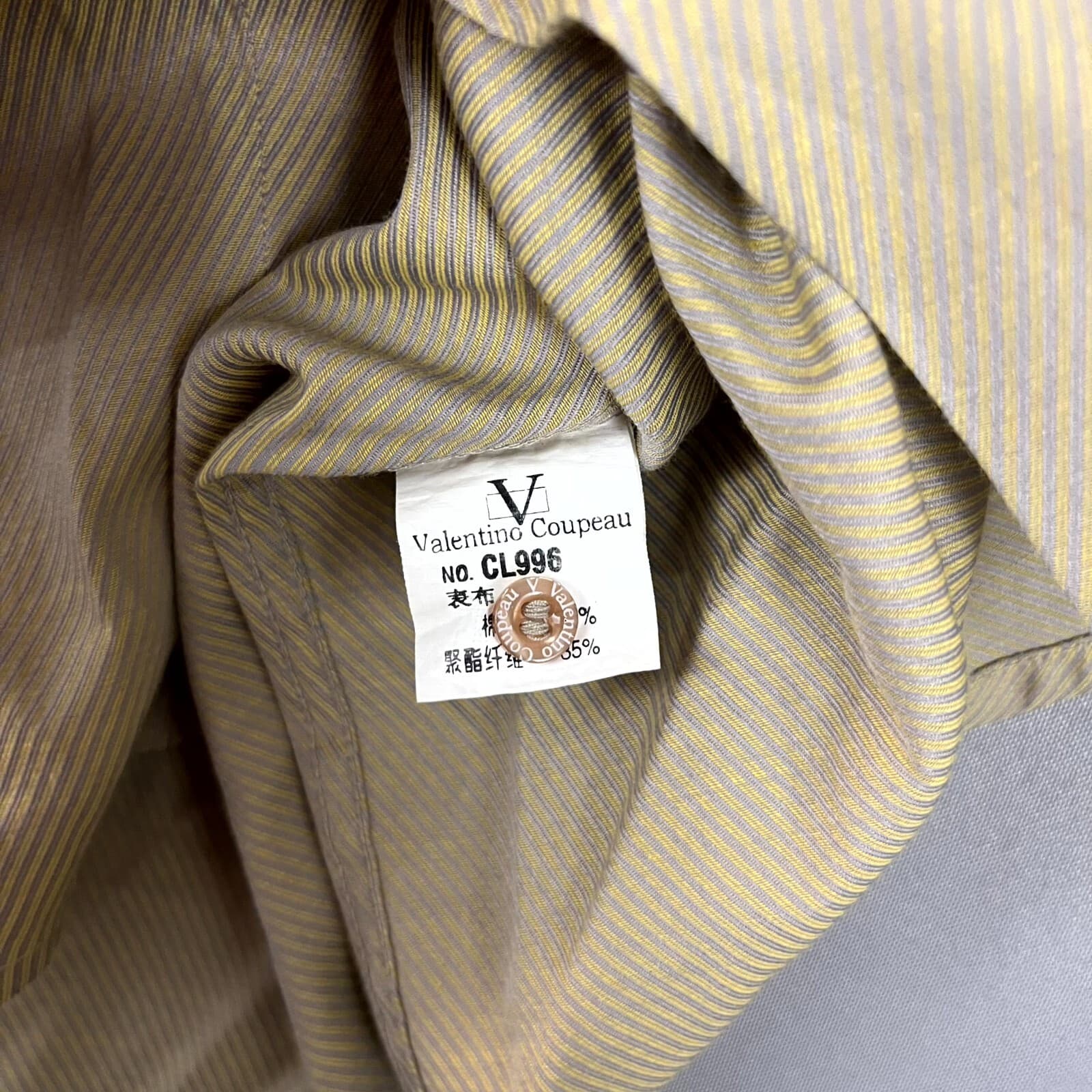 Vintage Valentino Coupeau Dress Shirt Men's 16.5 Beige Striped Designer Office - Thumbnail 5