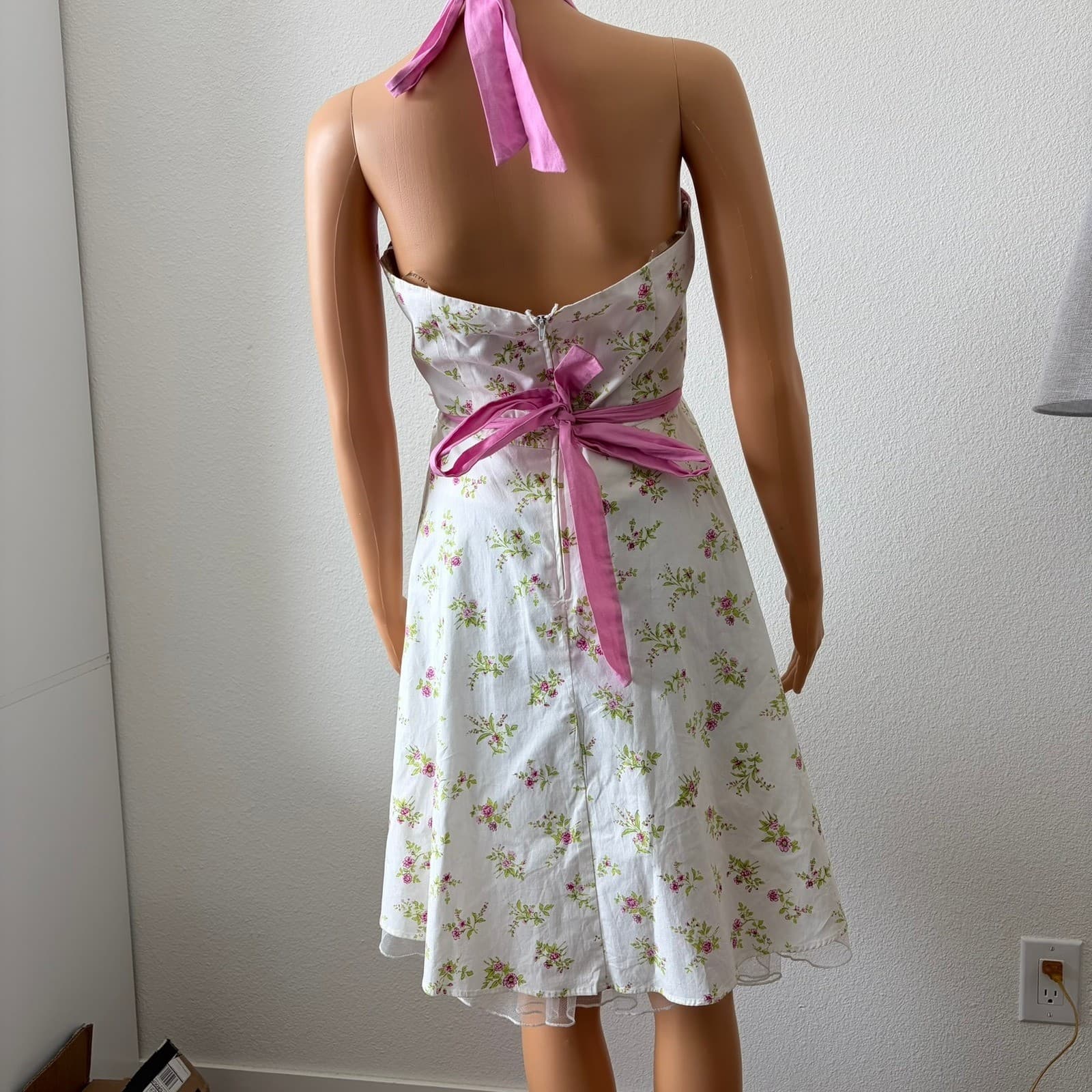 Vintage Y2K City Triangles Floral Halter Dress Womens 7 Rockabilly 50s HOCO - Thumbnail 5