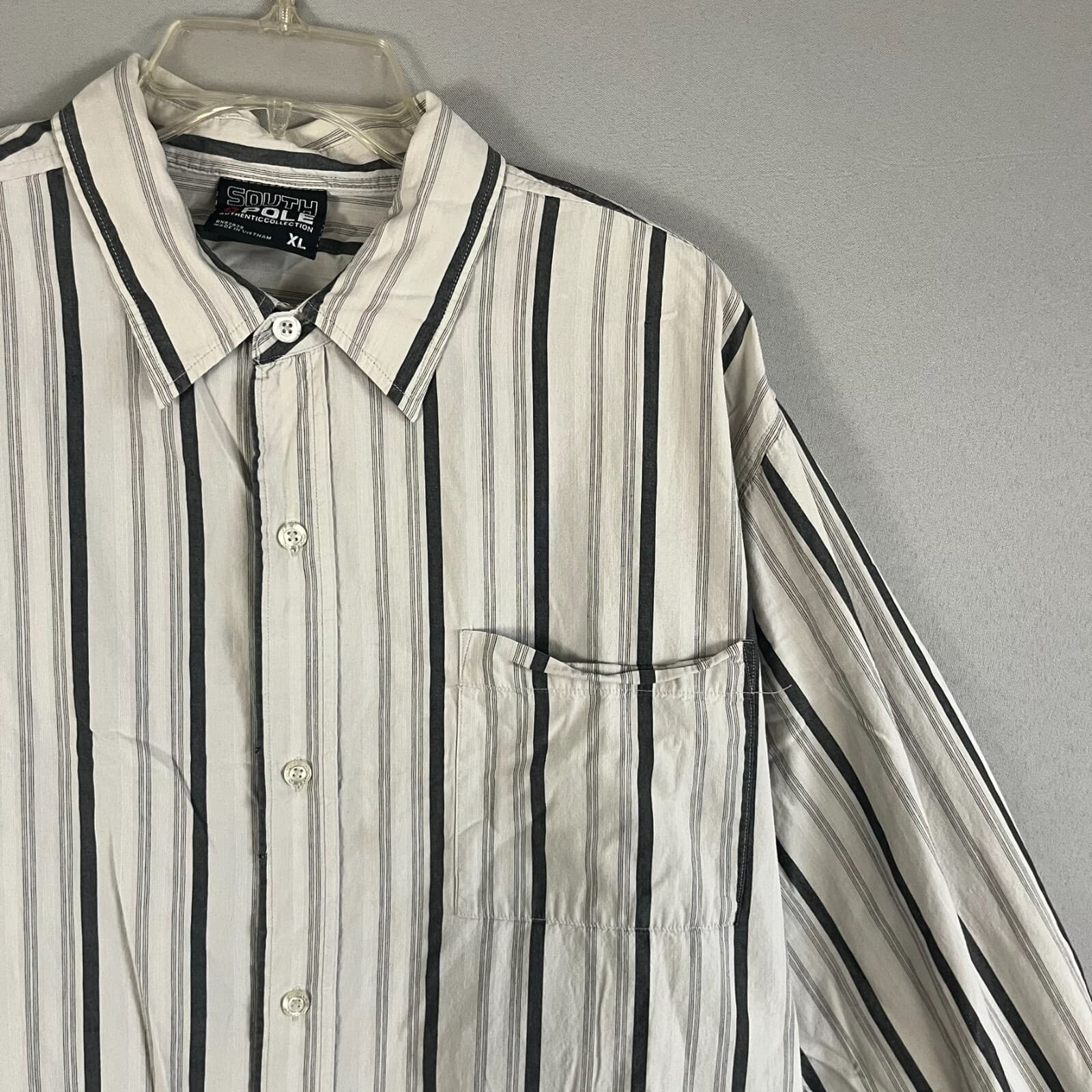 Vintage Southpole Shirt Men's XL Light Gray Striped Cotton Long Sleeve Button-Up - Thumbnail 2