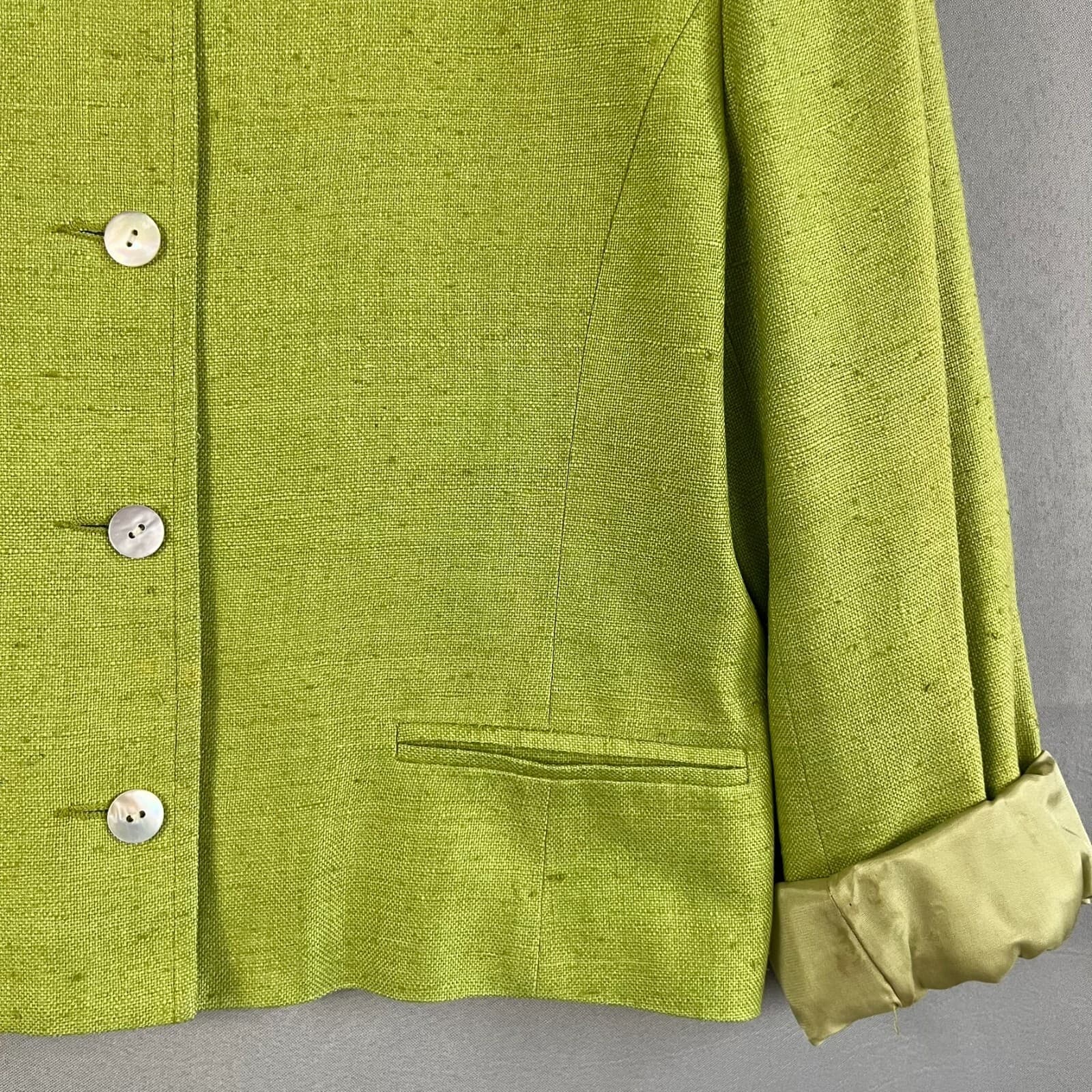 Vintage V.P. Collections Blazer Jacket Women's S Brat Green Silk Jackie O Retro - Thumbnail 3
