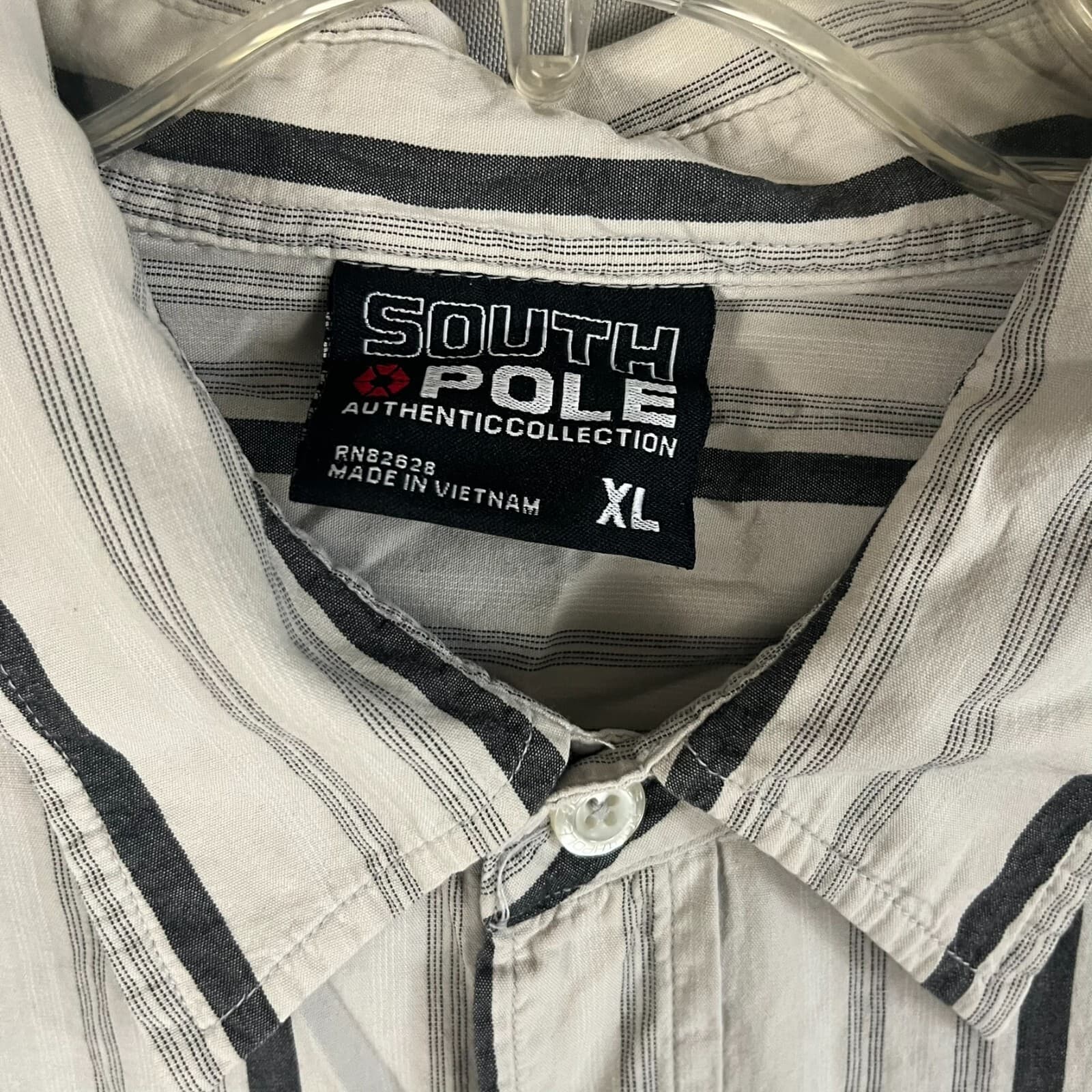 Vintage Southpole Shirt Men's XL Light Gray Striped Cotton Long Sleeve Button-Up - Thumbnail 3
