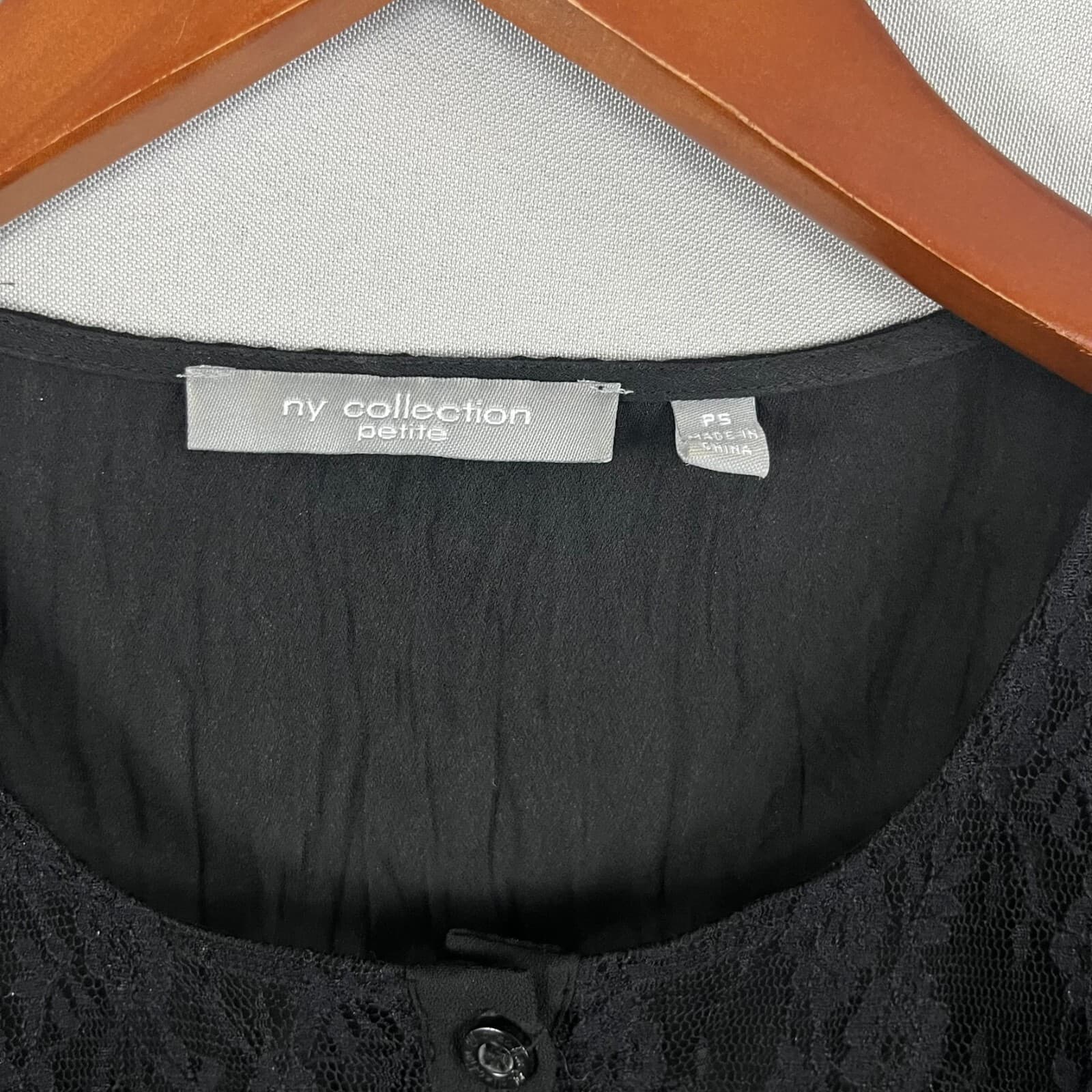 NY Collection Blouse Top Womens Small Petite Black Floral Lace Detail Whimsigoth - Thumbnail 2