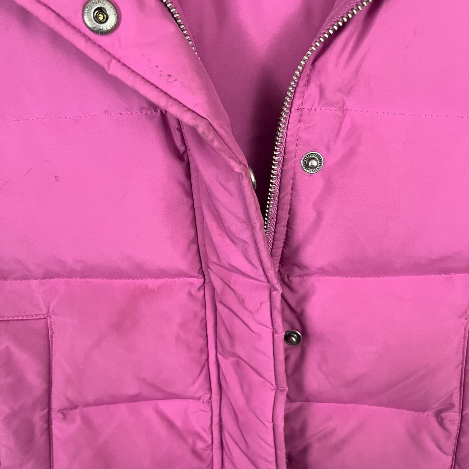 Theory Womens Down Puffer Vest Jacket Size "P" Bubble Gum Pink Hooded STAINED - Thumbnail 8