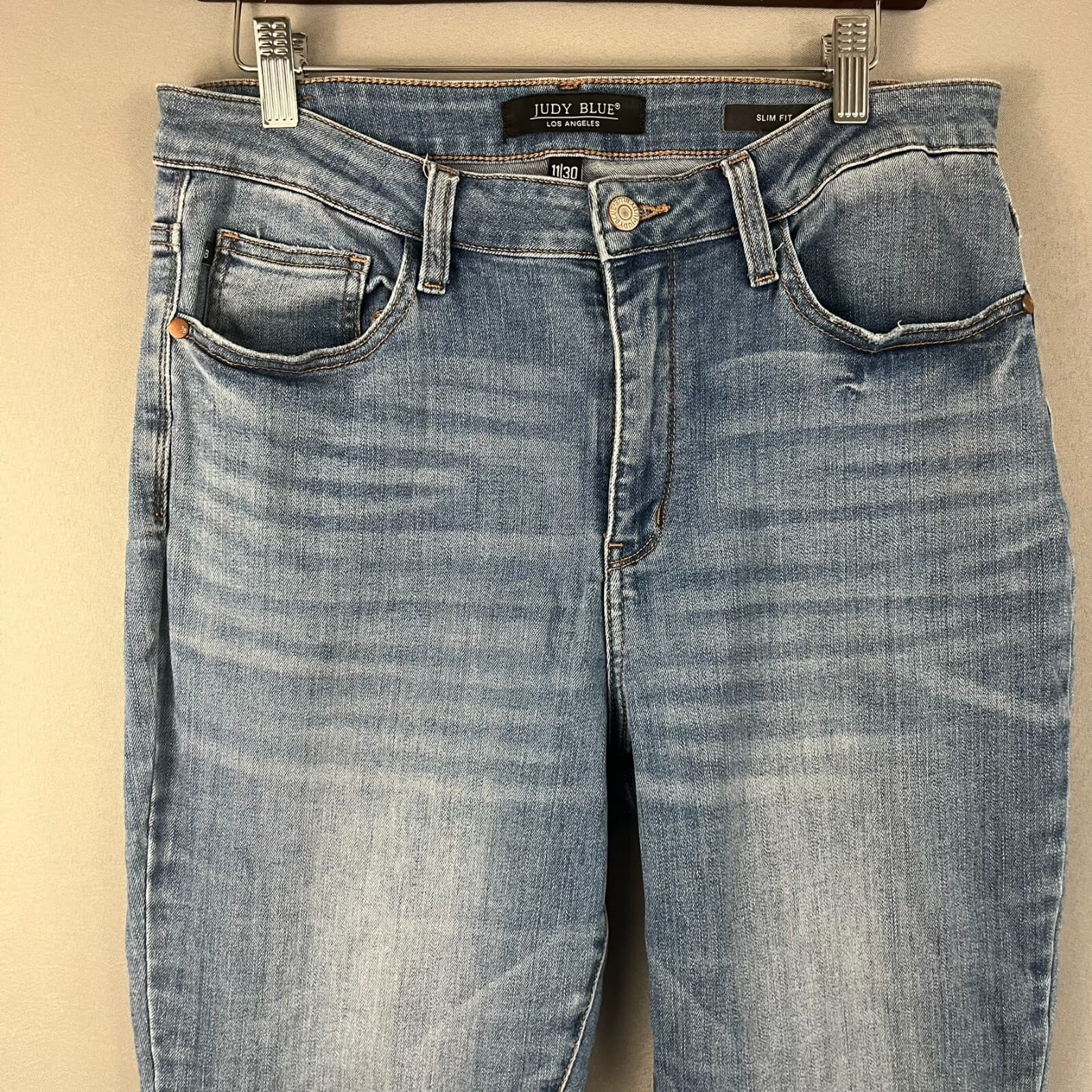 Judy Blue Jeans Women's 11/30 Blue Denim Cotton Stretch Tapered Leg Zip Fly - Thumbnail 2