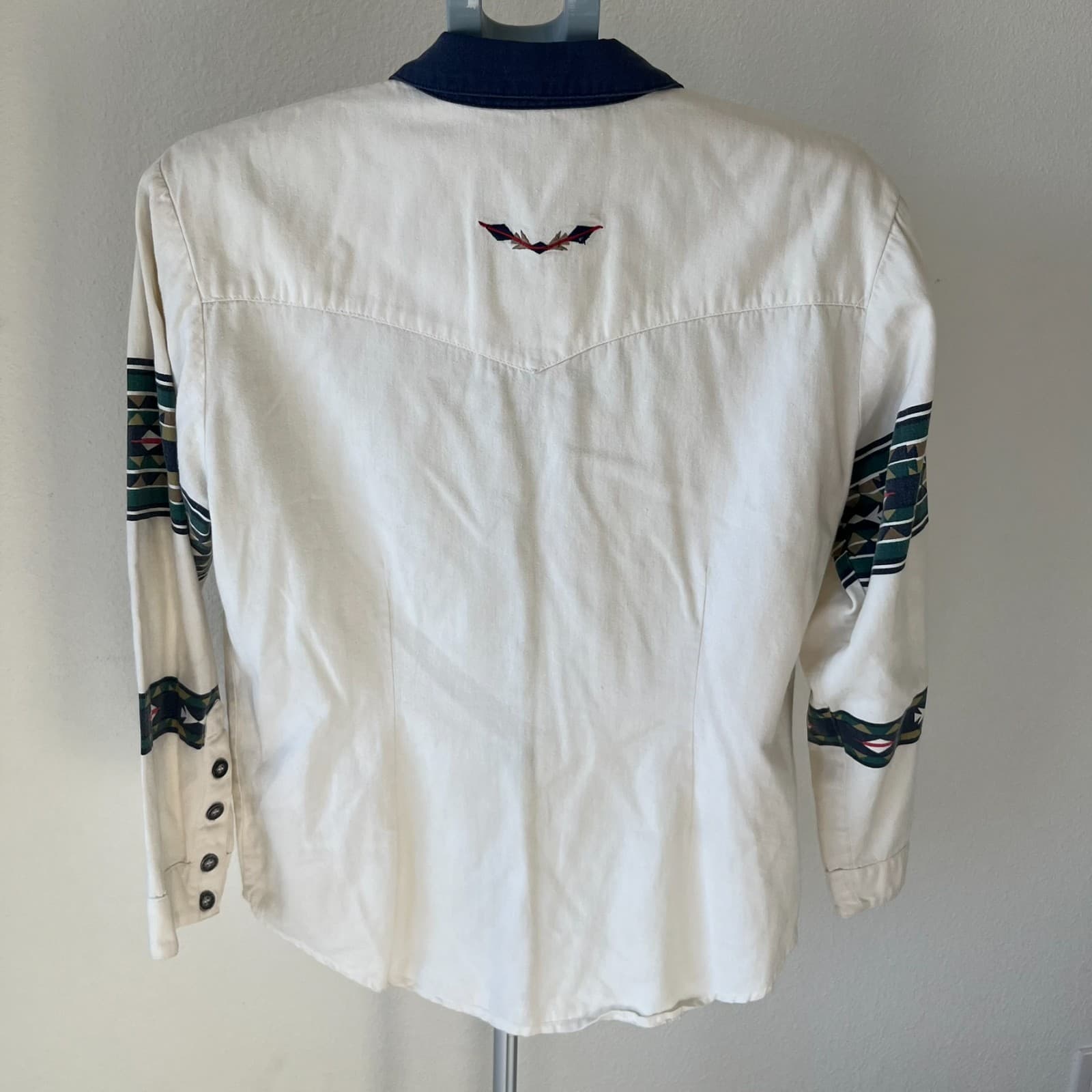 Vintage Western Shirt Womens Large Black Blue Red Button Up Aztec Southwest - Thumbnail 4