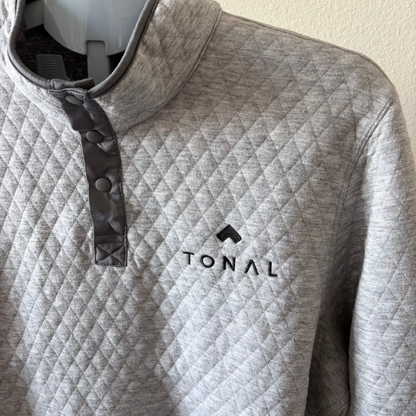 Marine Layer x Tonal Quilted Snap Pullover Heather Grey Mens XL Diamond Stitch - Thumbnail 2