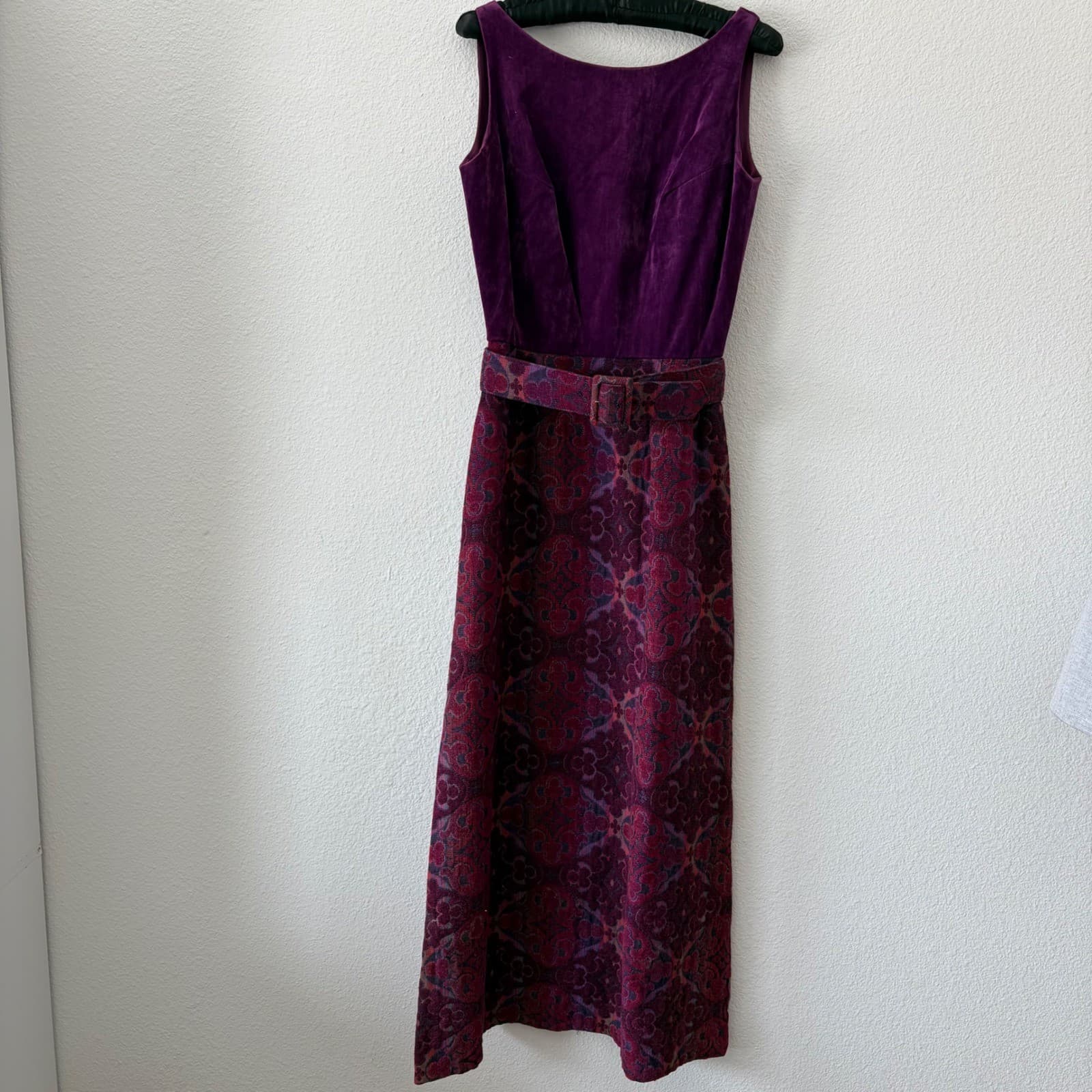 Vintage Coco California Velvet & Tapestry Maxi Dress Belted Whimsy Romantic XS/S - Thumbnail 2