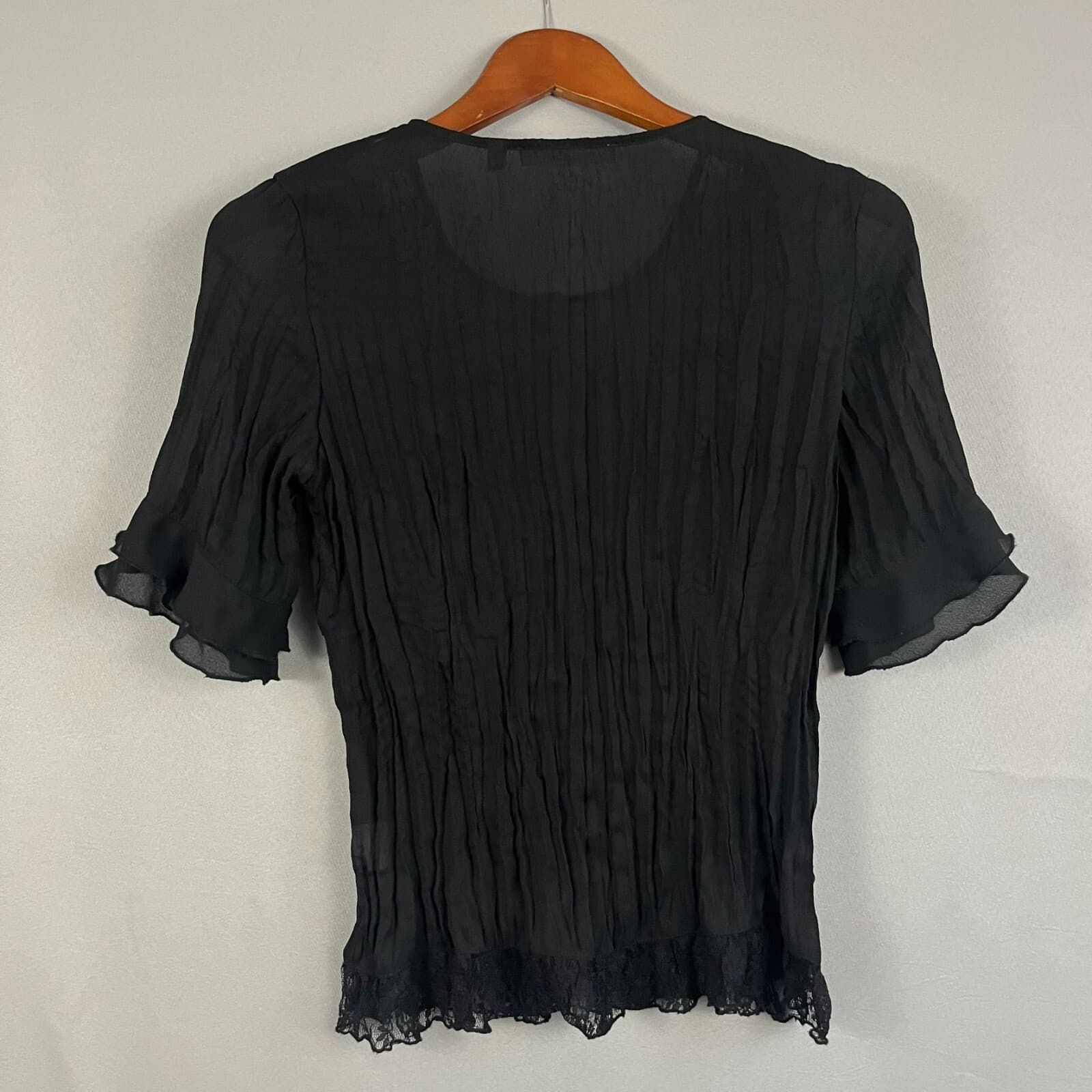NY Collection Blouse Top Womens Small Petite Black Floral Lace Detail Whimsigoth - Thumbnail 3