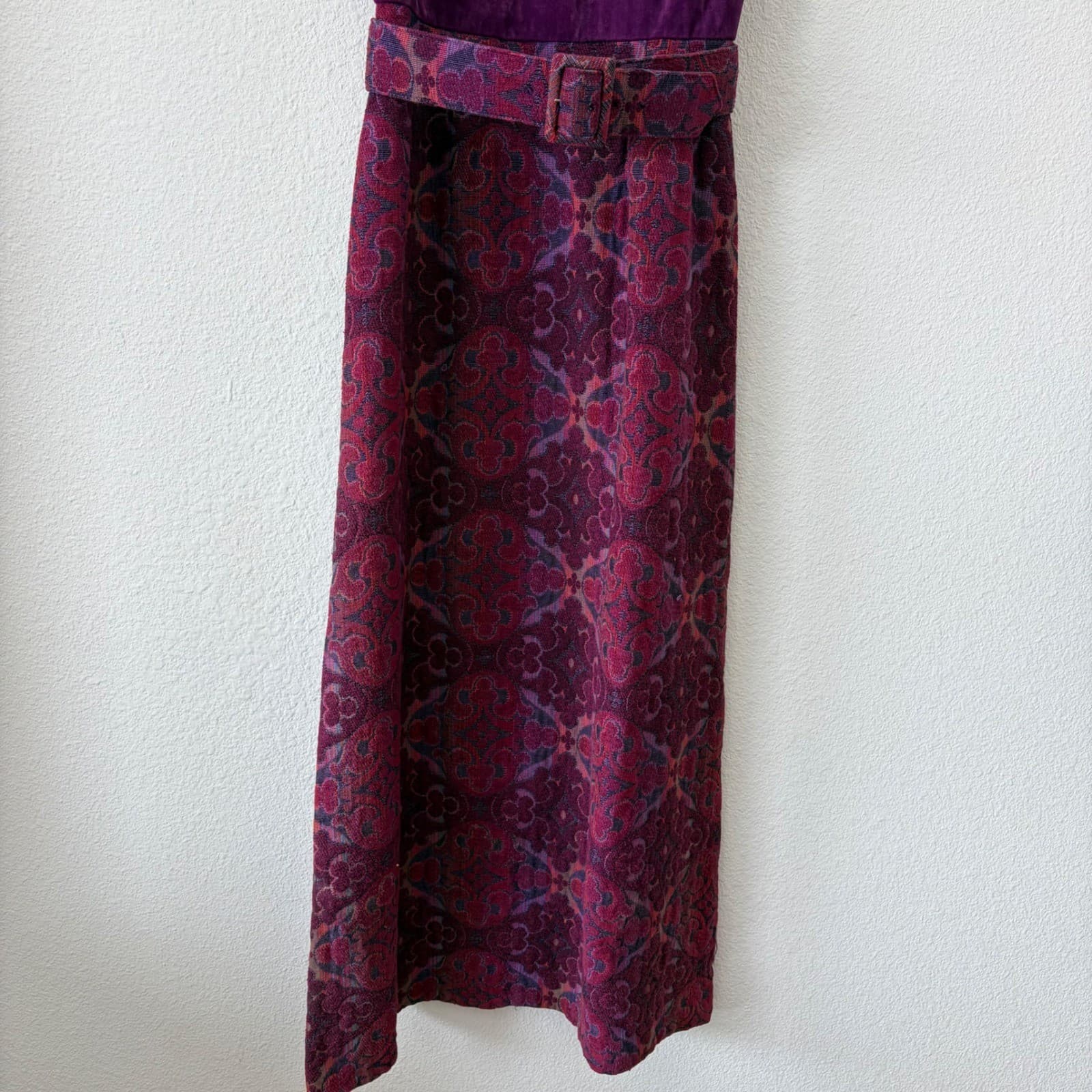 Vintage Coco California Velvet & Tapestry Maxi Dress Belted Whimsy Romantic XS/S - Thumbnail 4