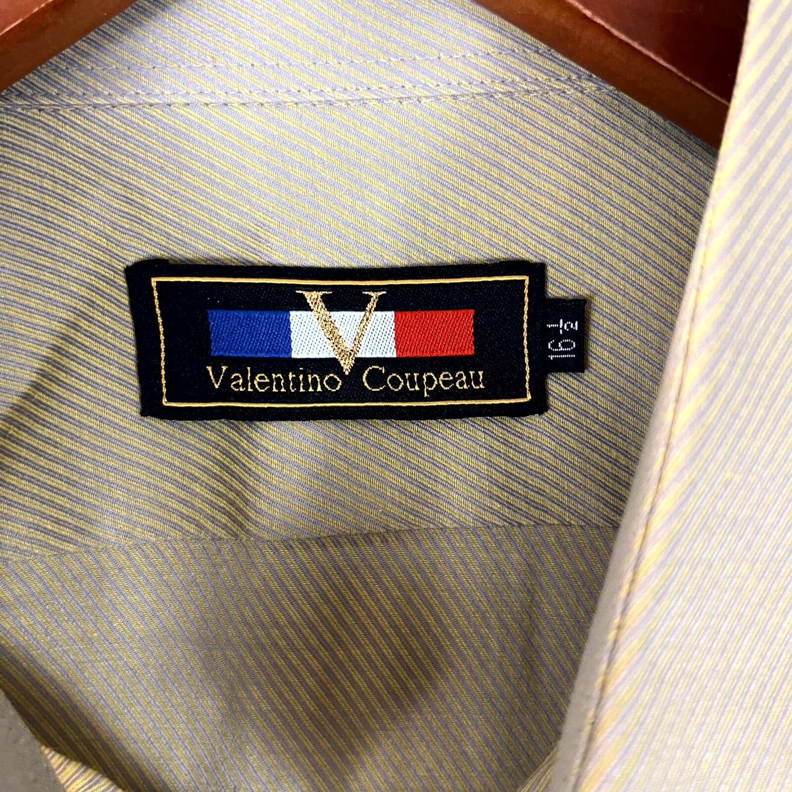 Vintage Valentino Coupeau Dress Shirt Men's 16.5 Beige Striped Designer Office - Thumbnail 3