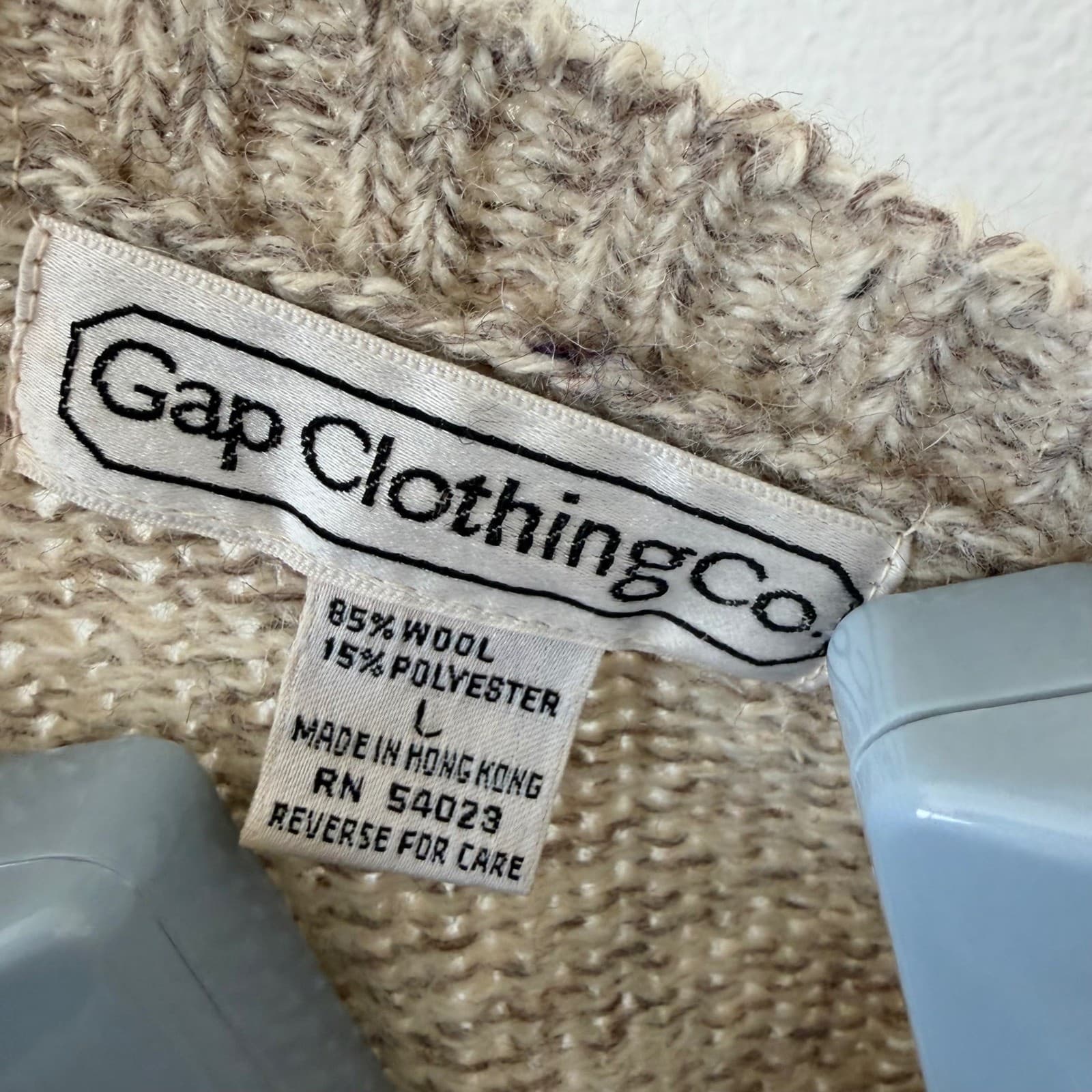 Gap Clothing Co Sweater Men's Large Oatmeal Argyle Wool Vintage Hong Kong 90s - Thumbnail 4